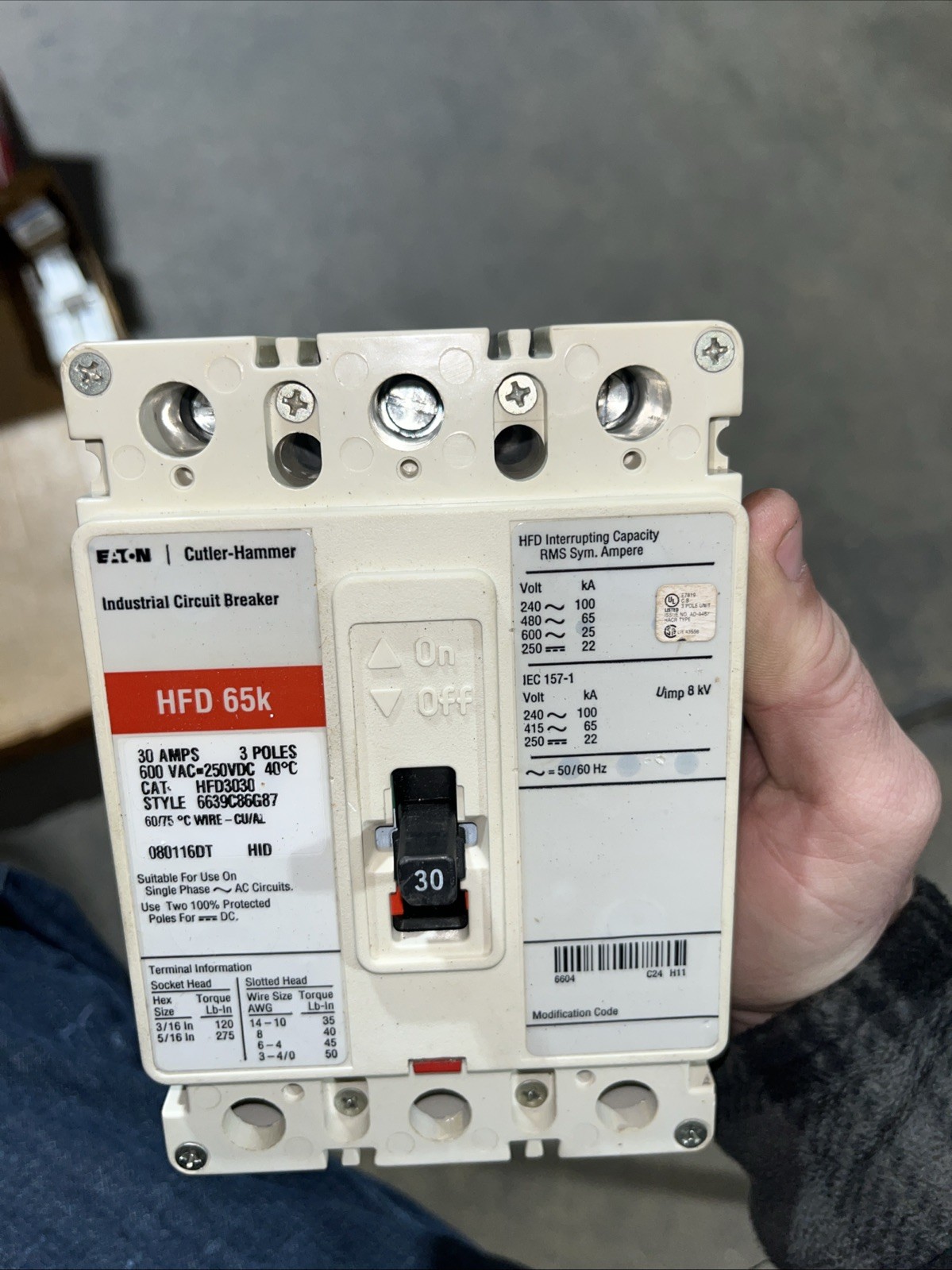 Eaton Cutler Hammer HFD3030 3 pole 30 amp 600vac 250v , New Pull Out