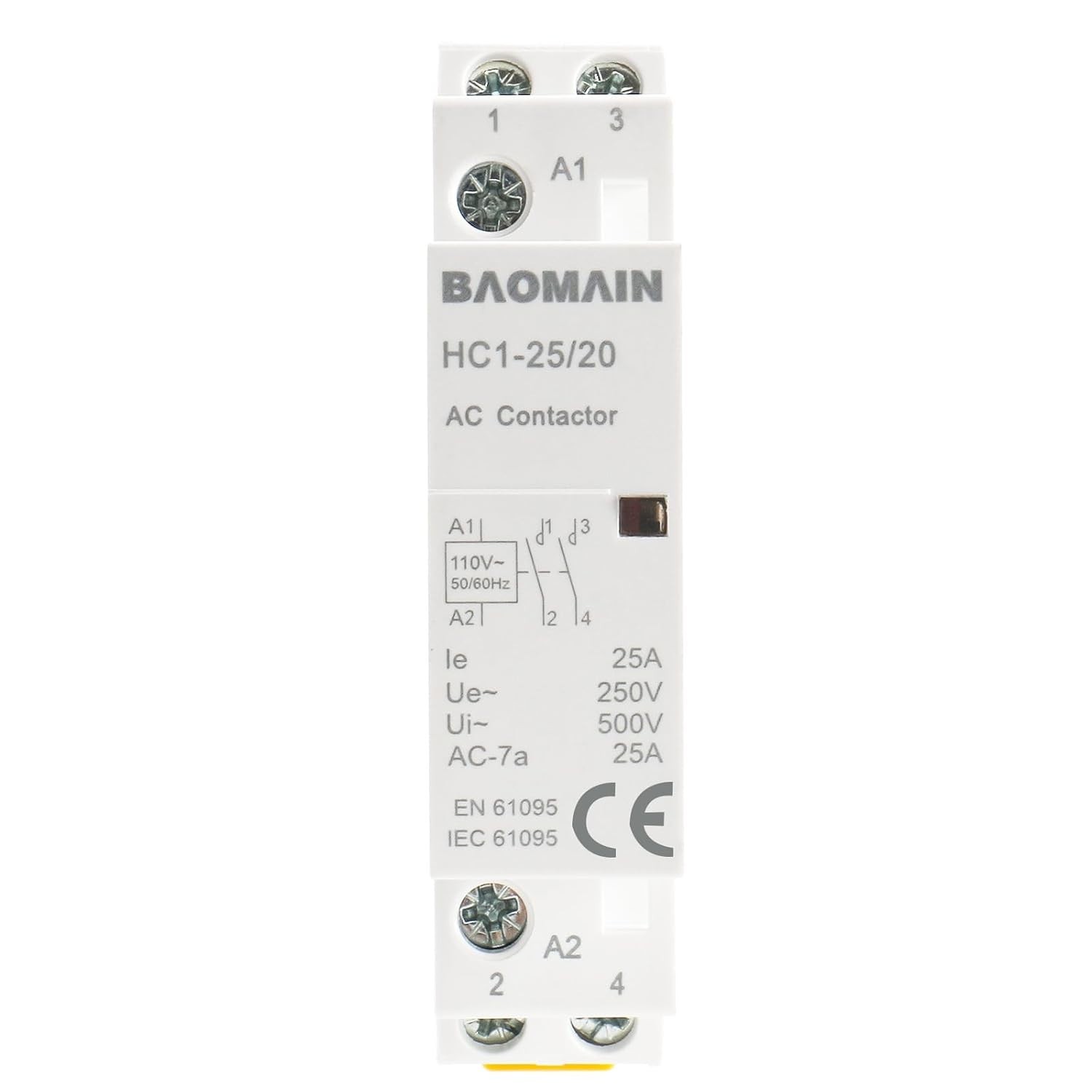 110V AC 2-Pole Modular Contactor, 25A 2NO Normally Open, DIN Rail Mount for H…