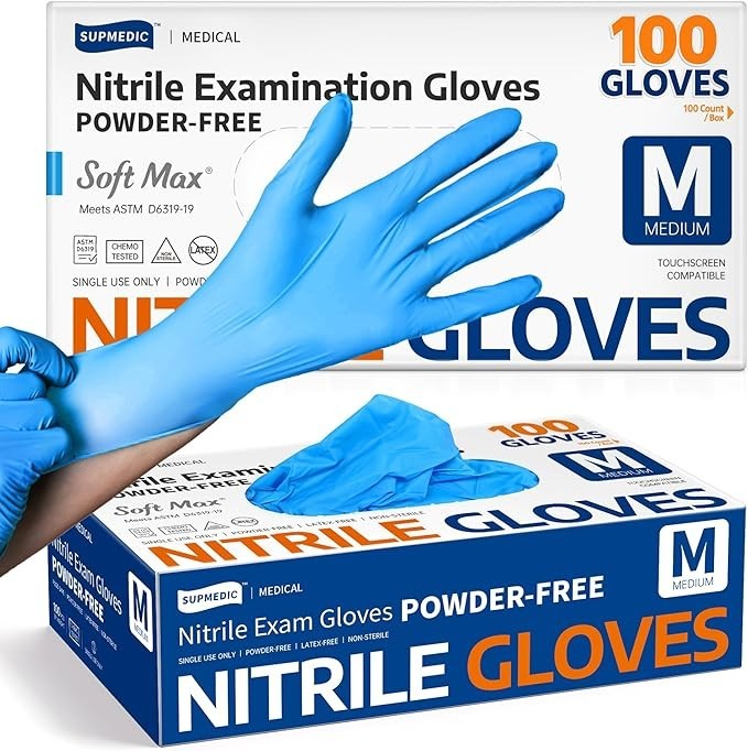 Supmedic Medical Soft (M) Nitrile Exam Gloves, 100 Count Latex-Free Powder-Free