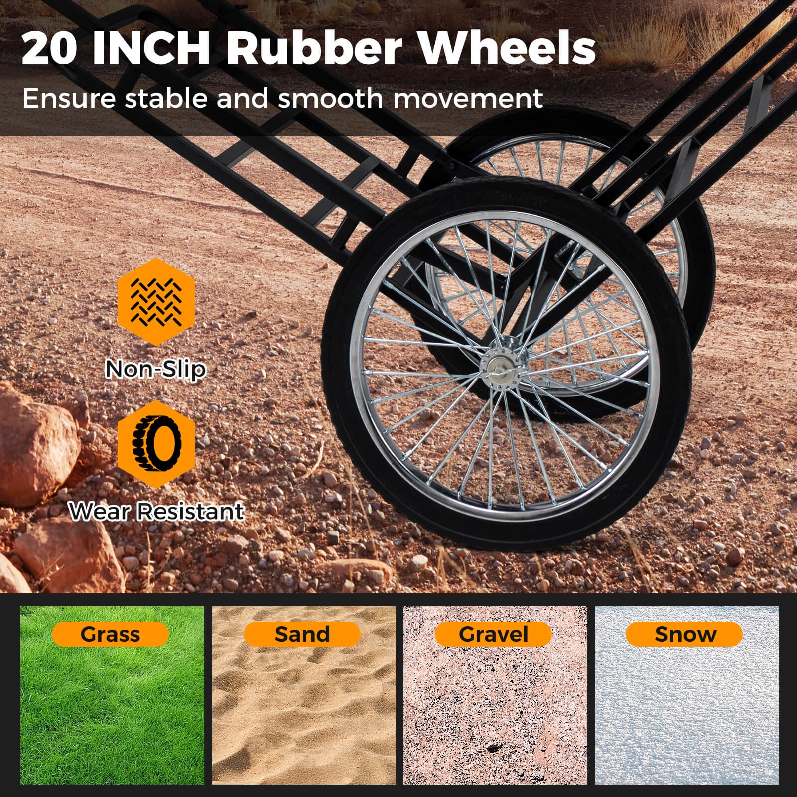 550 LBS Double-Layer Deer Cart w/20″ Rubber Wheels Heavy-Duty Flat Hauling Dolly
