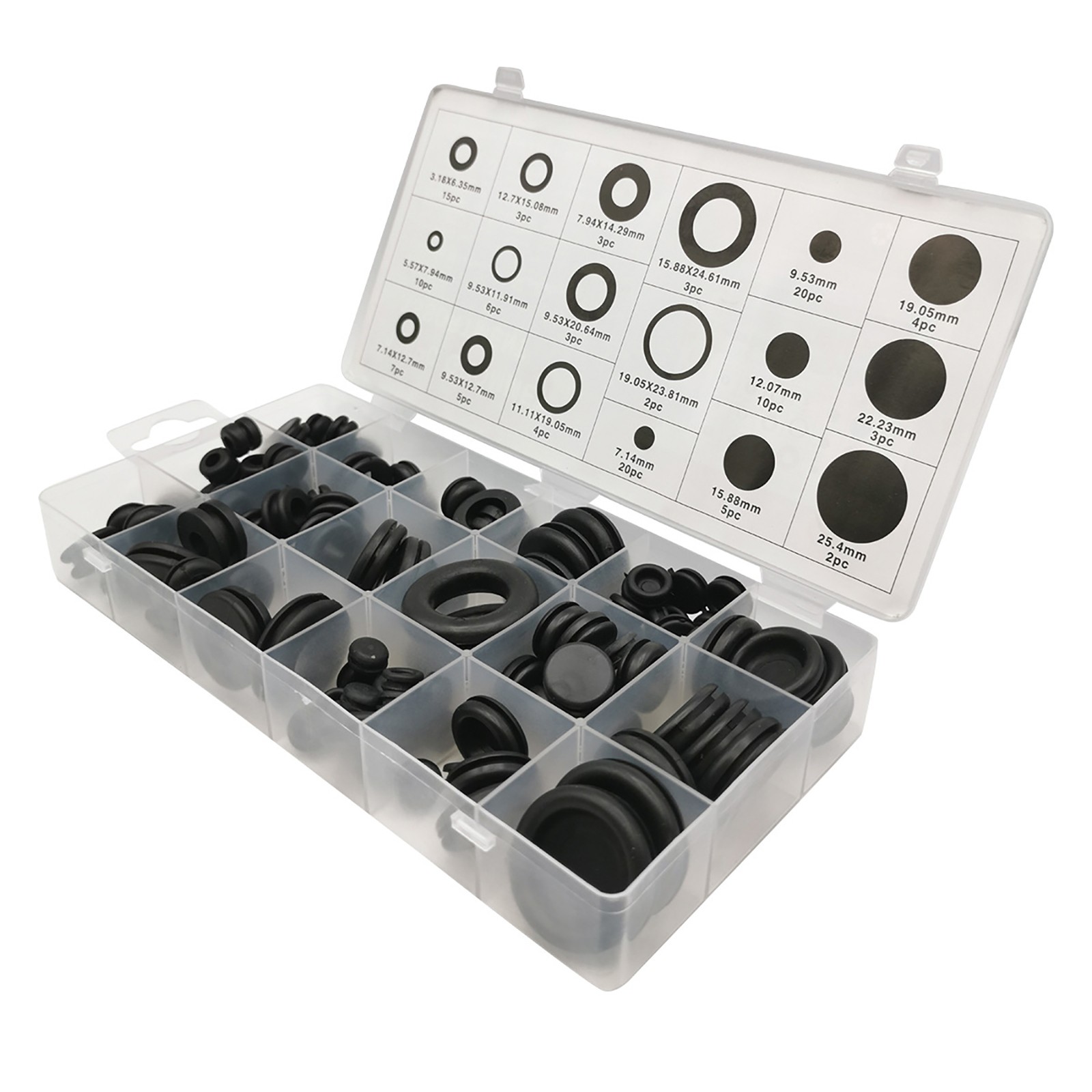 125PCS Black Rubber Grommet Firewall Hole Plug Set Electrical Wiring Gasket