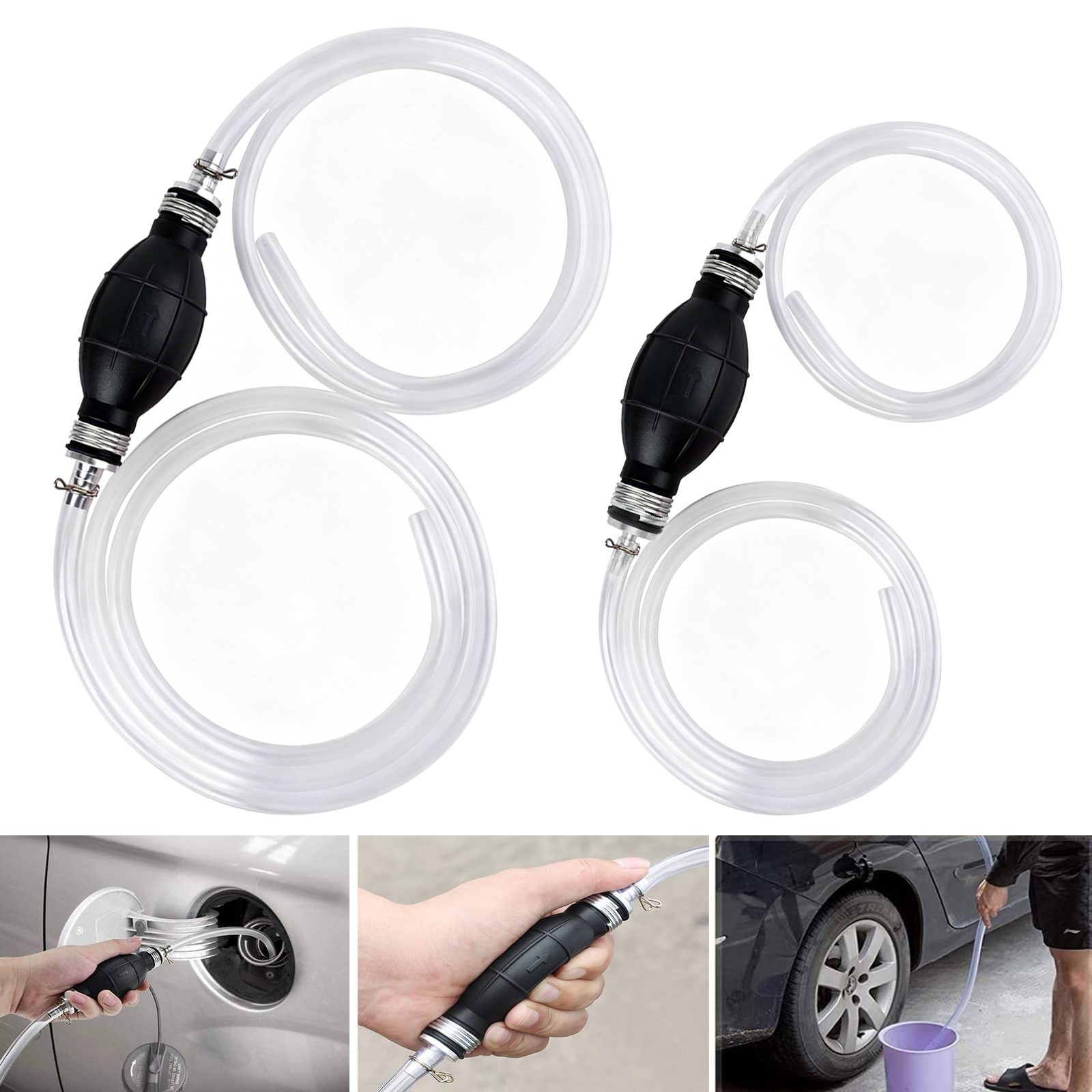 2PCS Siphon Hand Pump Fuel Transfer Hose Portable Manual for Car Gasoline Petrol
