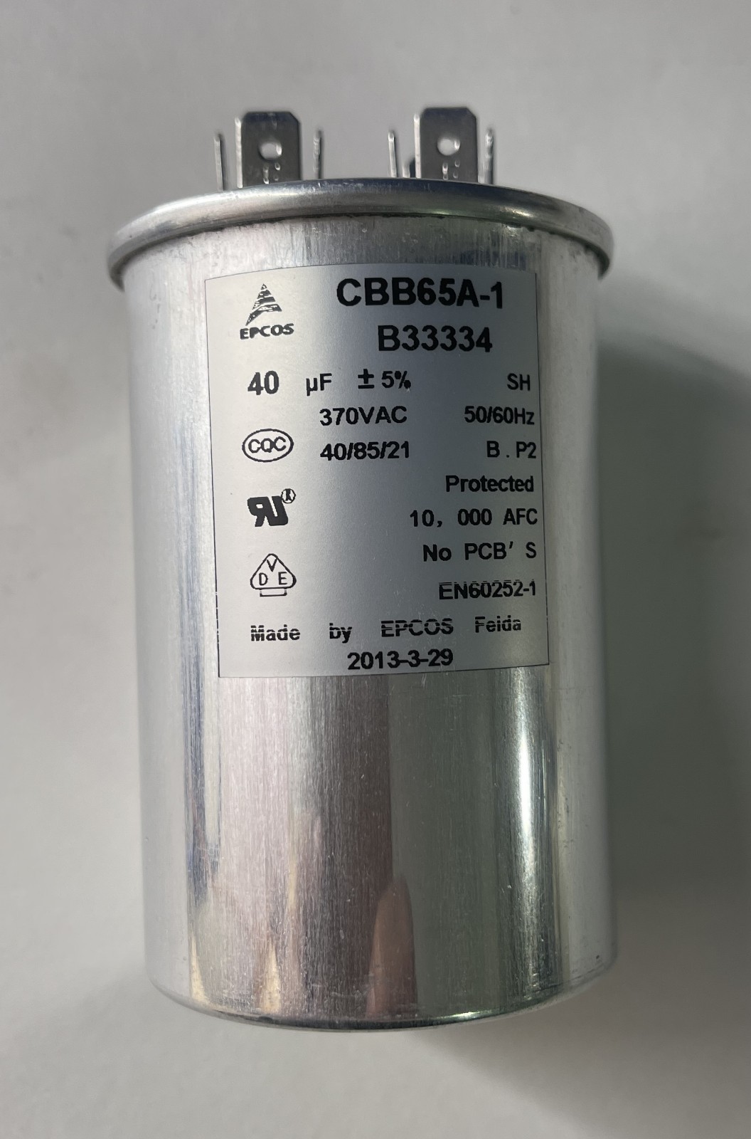 2-pcs EPCOS CBB65A-1 40uF 370VAC Capacitor B33334 10000AFC EN60252-1 UL