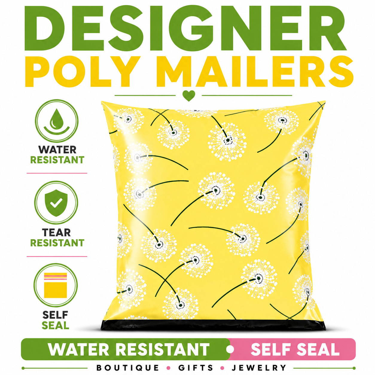 Dandelion Poly Mailers 6×9 Self Seal Designer Boutique Shipping Bags