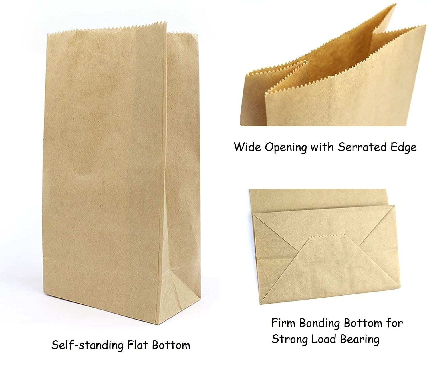 100pcs Brown Paper Bags Grease Resistant Kraft Paper Bags 21.5x12x7 cm, Food…