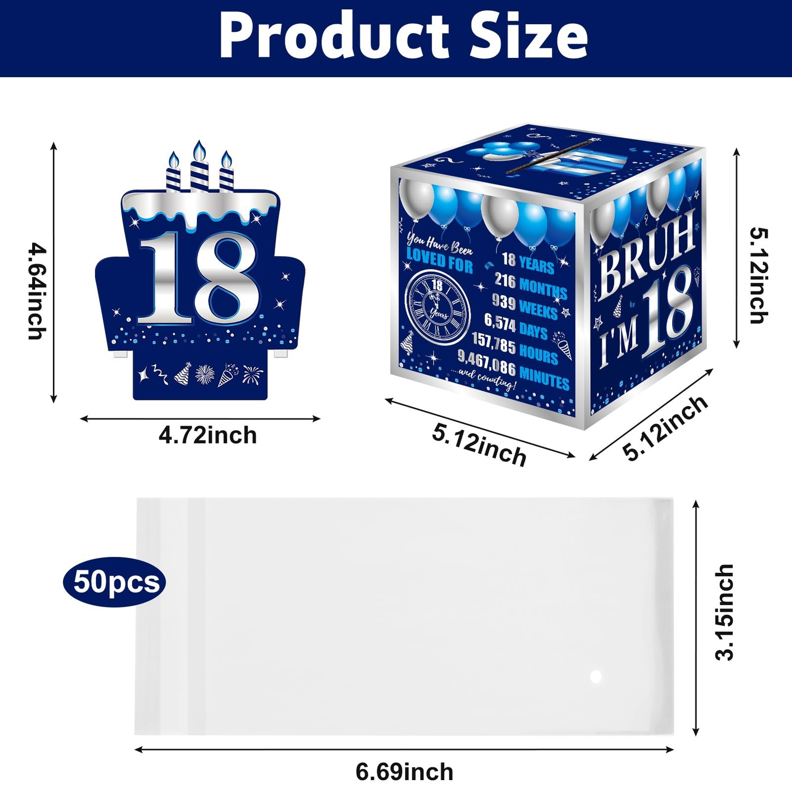 Blue Silver Happy 18th Birthday Party Decorations Money Gift Box with Card