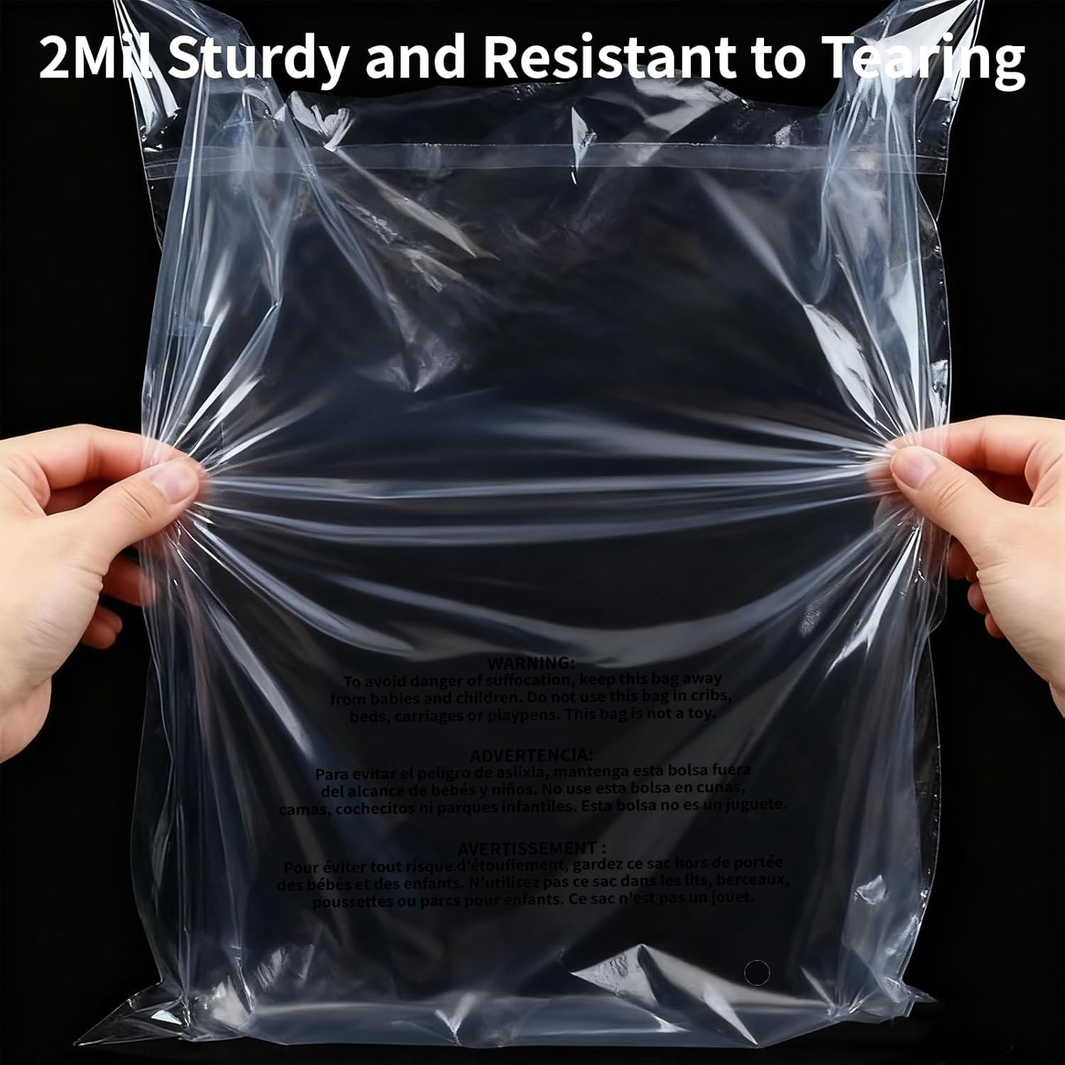 12X15″ Self Seal Clear Poly Bags with Suffocation Warning, 100 Counts Resealable