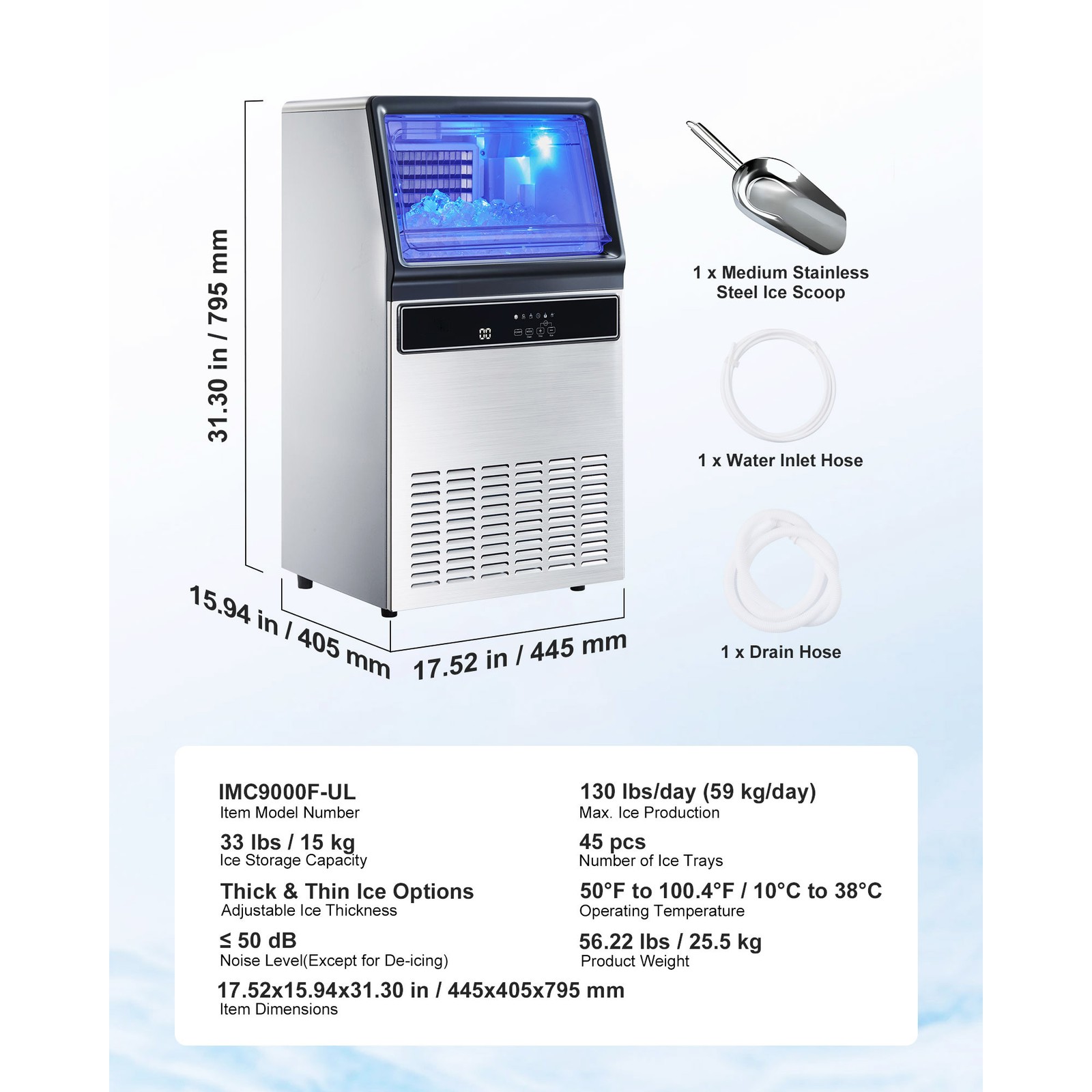 Uimoso 80/100/130/160/200/360lbs Commercial Ice Maker Built-in Ice Cube Machine