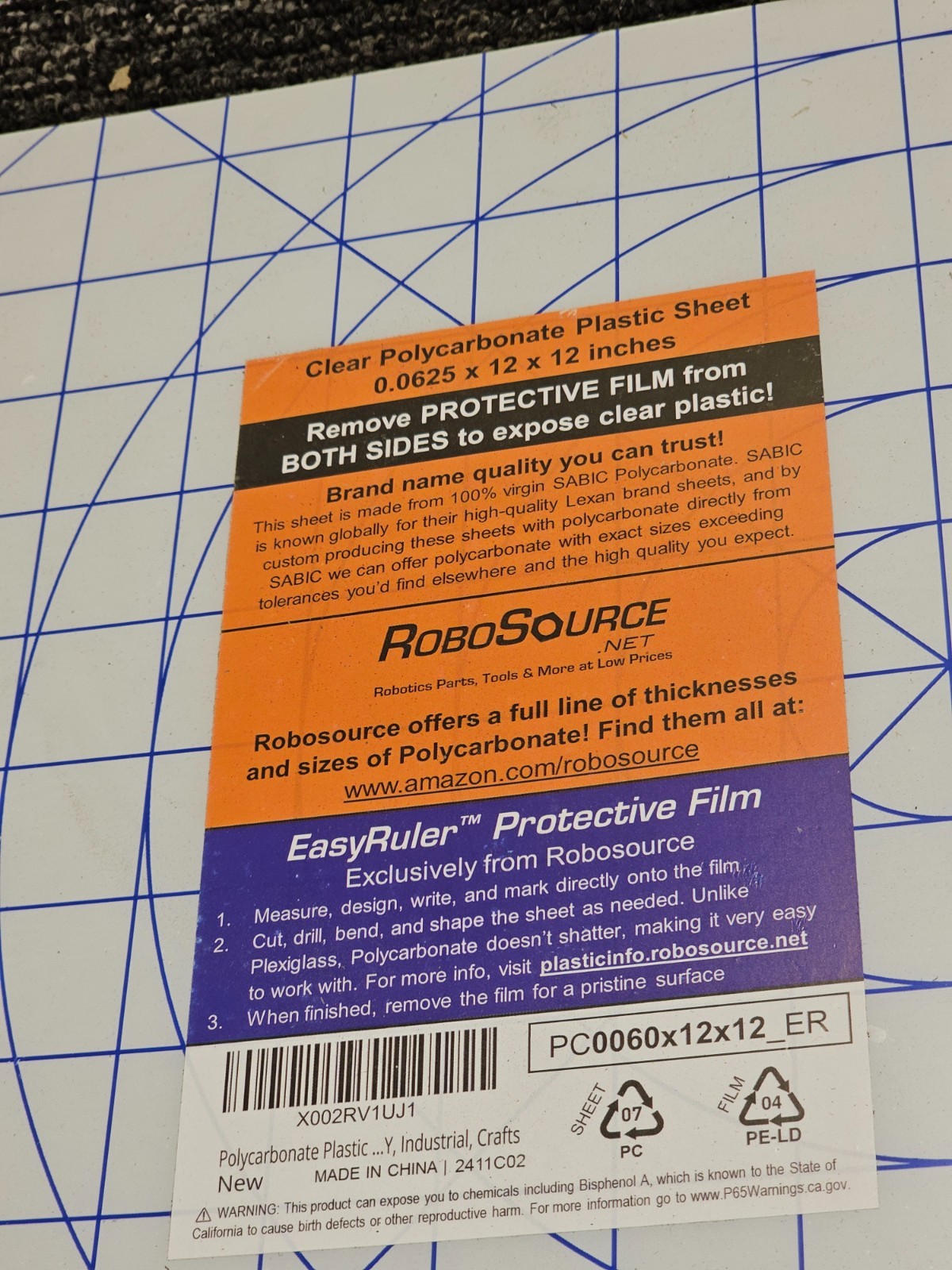 (QTY 11) Polycarbonate Clear Plastic Sheet 12″X12″X.0625″ 1/16″ Exact EasyRuler