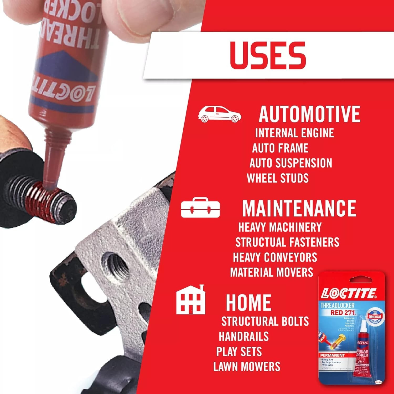 6 ml Threadlocker Red 271 – Strong Adhesive for Nuts and Bolts, Prevents Rusting
