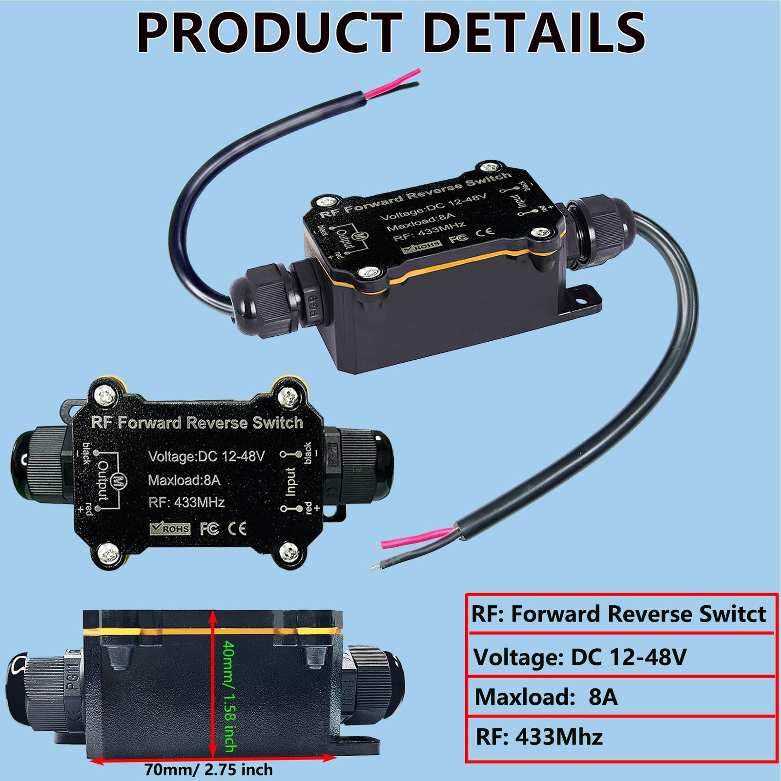 Forward and Reverse Remote Switch,DC 12V to 48V 8A Waterproof Remote Control …