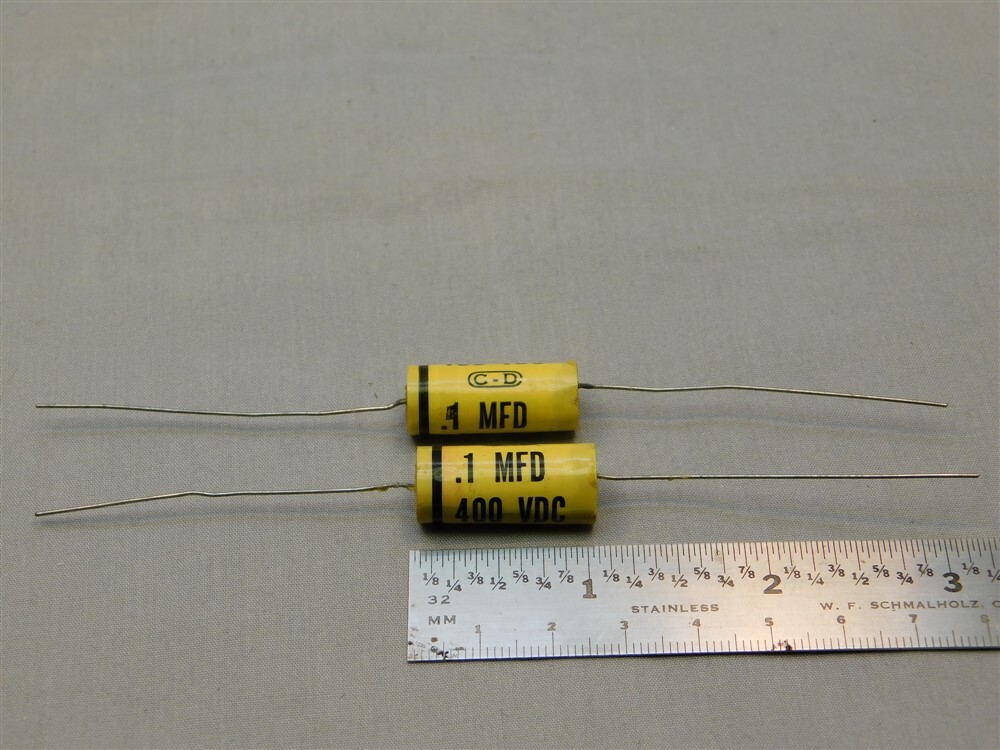 5 Cornell Dubilier WMF4P1 .1uF 400VDC 10% Axial Polyester Film Capacitors