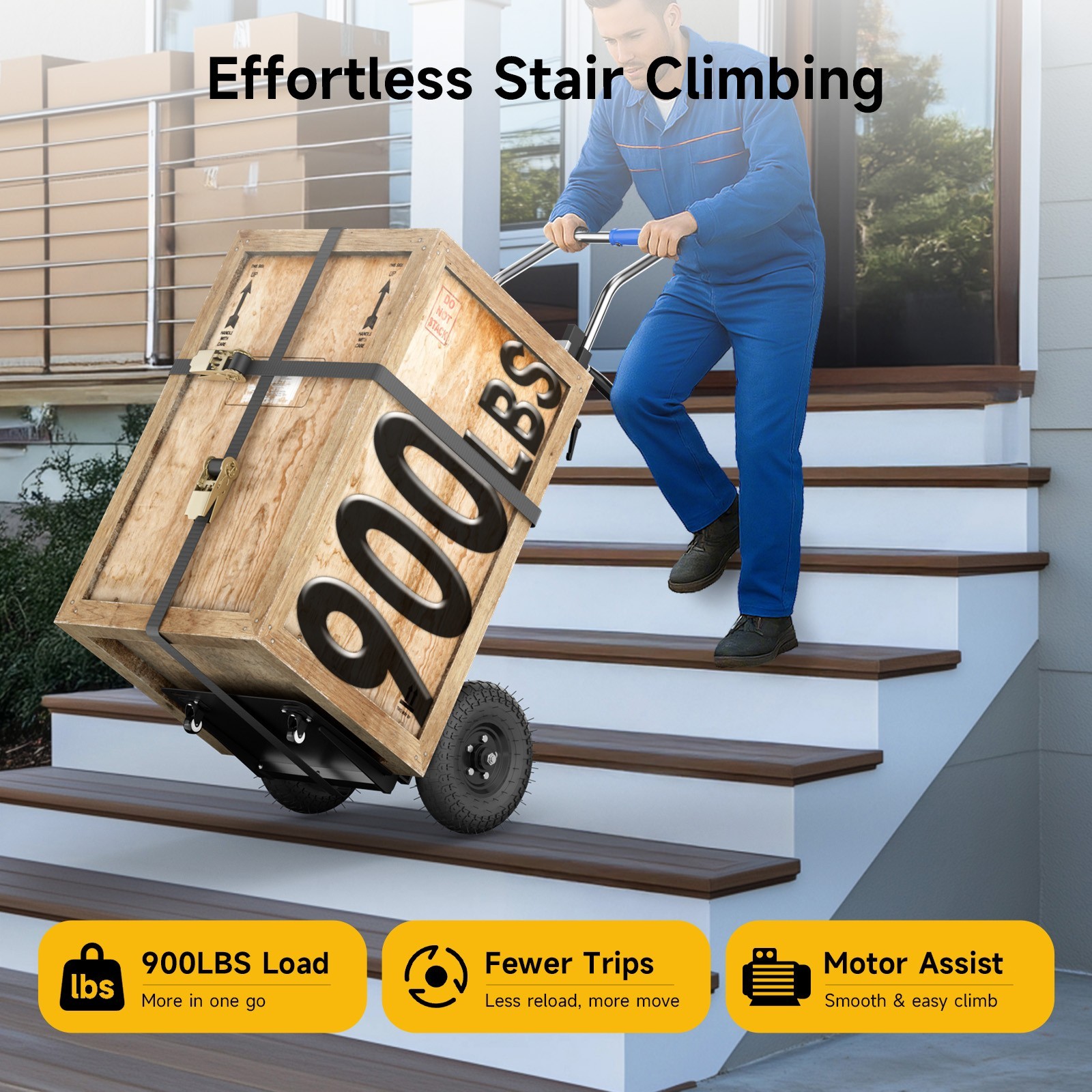 Heavy-Duty Motorized Dolly Electric Stair Climbing Hand Truck Max 900LB Capacity
