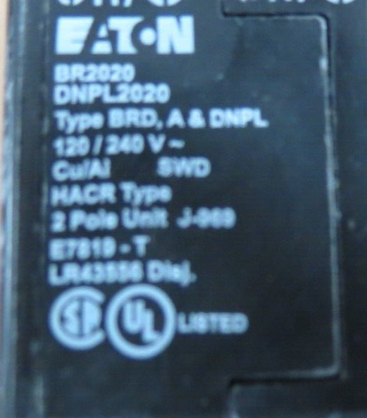 EATON BR2020 120/240V 2-POLE 20 AMP CIRCUIT BREAKER NEW