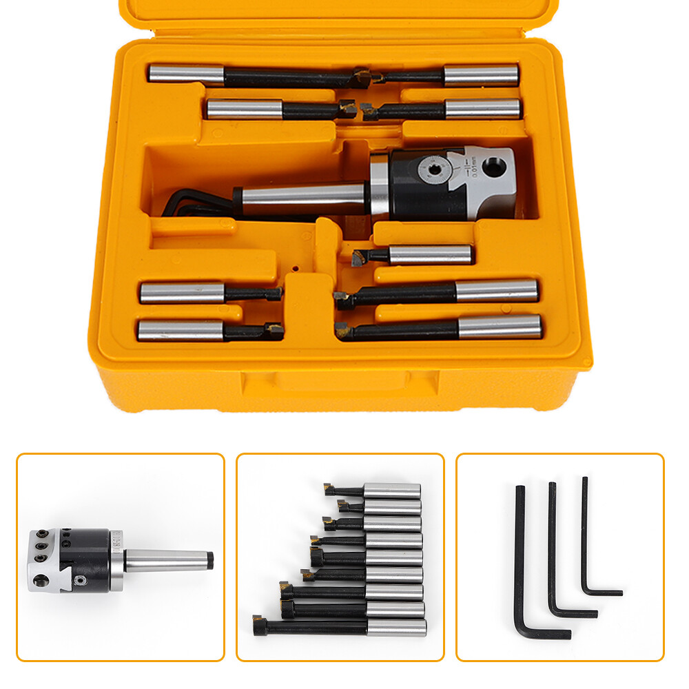 MT2-F1-9pcs Boring Head 1/2″ Carbide Boring Bar Full Set Milling NEW