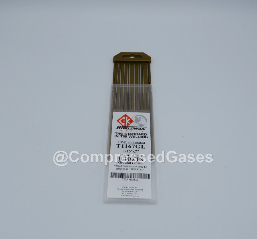 CK WORLDWIDE T1167GL Tungsten 1/16″ 1.5% Lanthanated 7″ Ground Gold, (10 pieces)