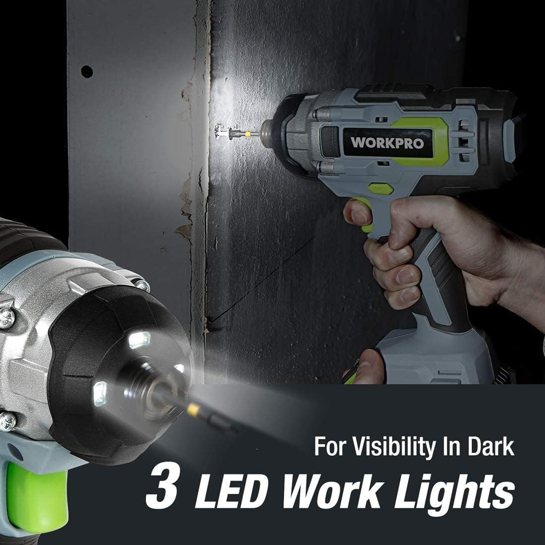 WORKPRO 20V Cordless Drill Driver Impact Driver Kit w/2PC Batteries Fast Charger