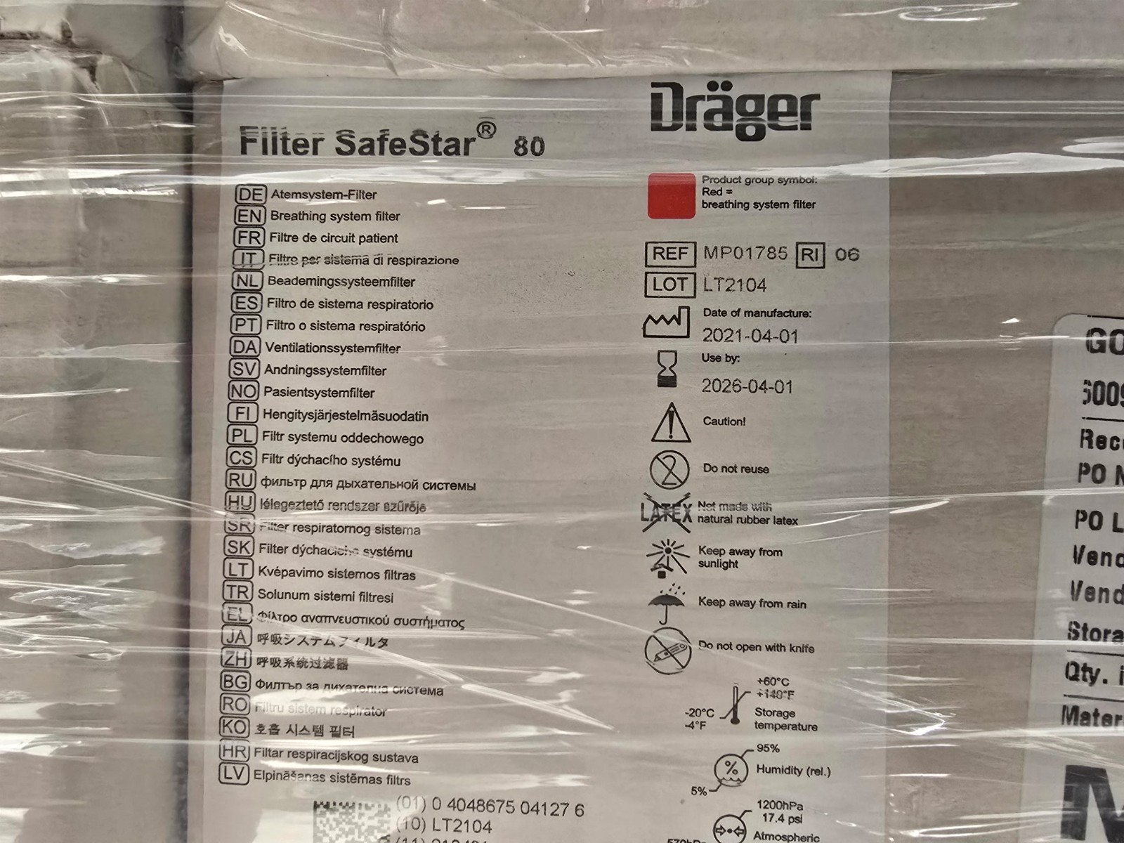 Case of 50 Drager SafeStar 80 HEPA breathing system filters Ref # MP01785,
