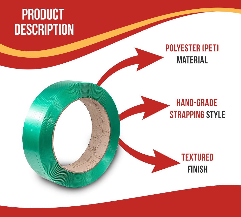 Packaging Strapping Banding Roll – Green Polyester (PET) AAR Grade – 1400lbs BS