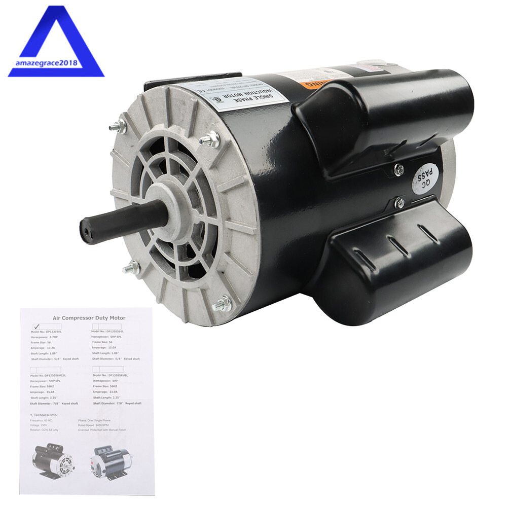 3.7HP 3450RPM Electric Motor Compressor Duty 56Frame 1 Phase 5/8″ Shaft 230V US