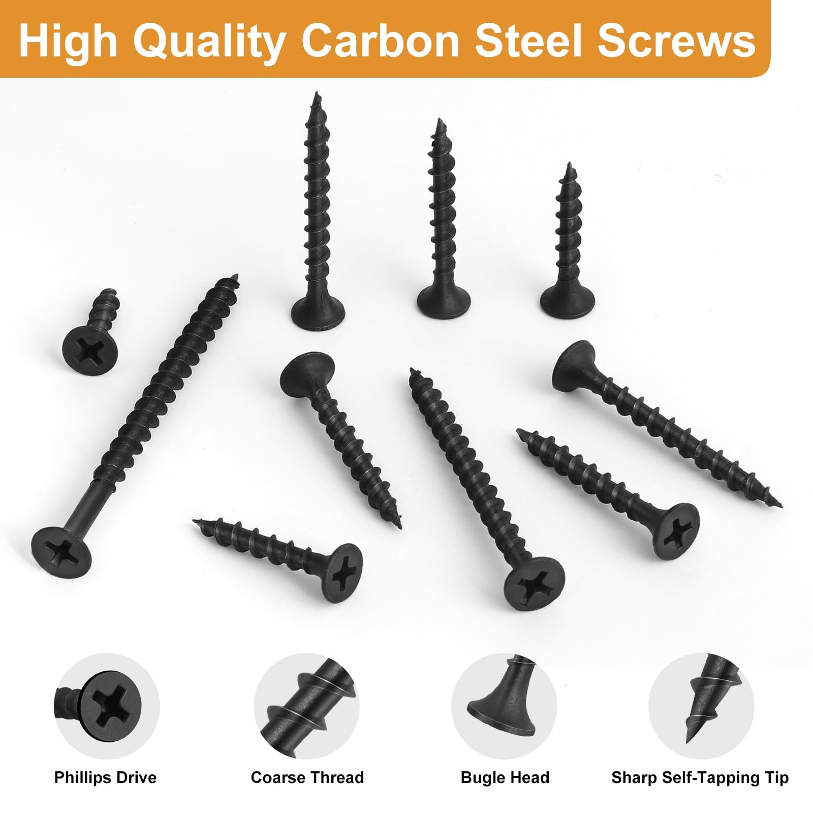 VGBUY 170pcs #6 × 1-1/2 inch Drywall Screws, Black × 1-1/2″(170pcs),