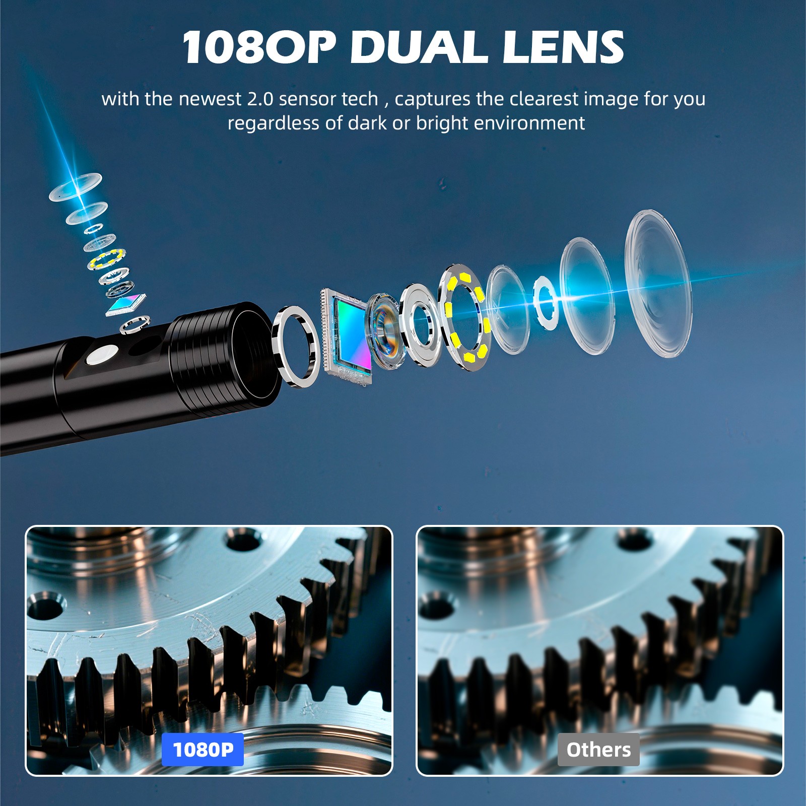 IP67 Rated Dual Lens 5M Camera Built LCD Screen Pipe Drain Inspection Scope