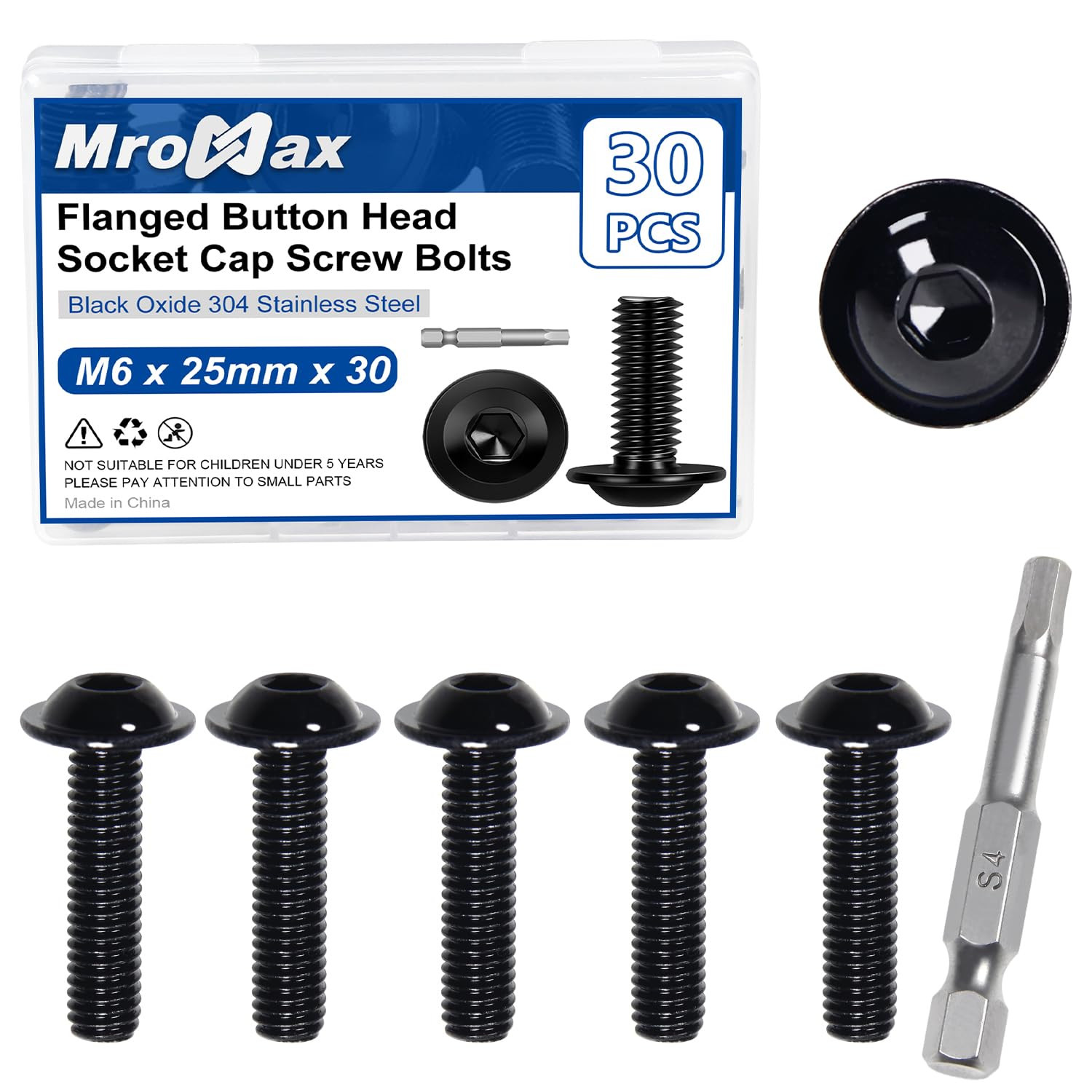 M6-1.0X 25Mm 30Pcs Flanged Button Head Socket Cap Screws Bolts, 304 Stainless St