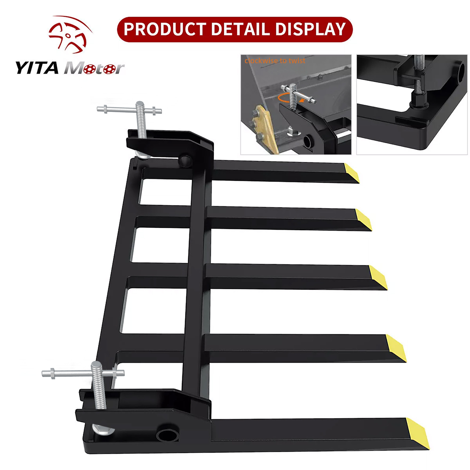 42″ Clamp on Debris Pallet Fork for Tractor Skid Steer Buckets Attachment 2500lb