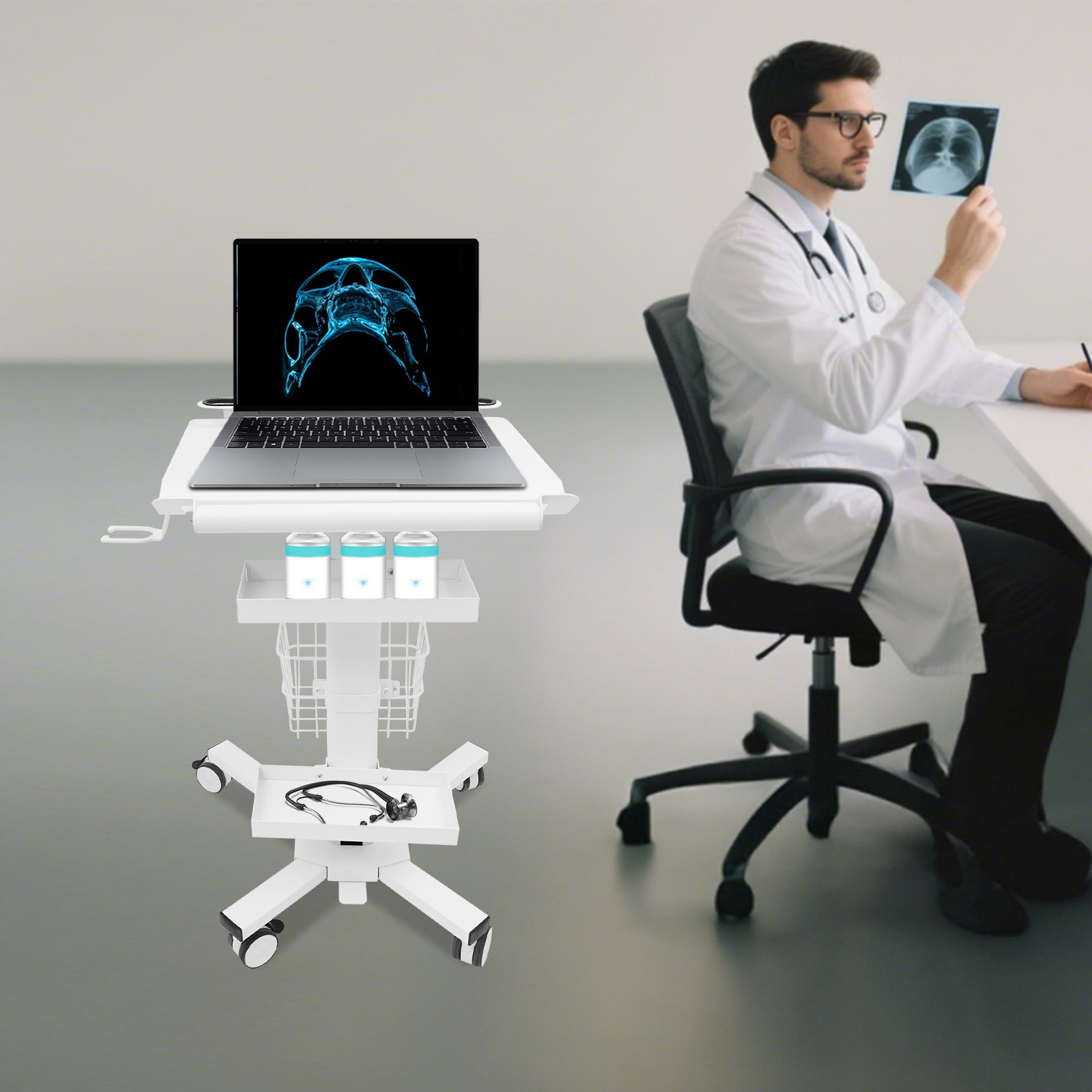 Height Adjustable Medical Laptop Workstation Cart Multi-Functional Medical Cart