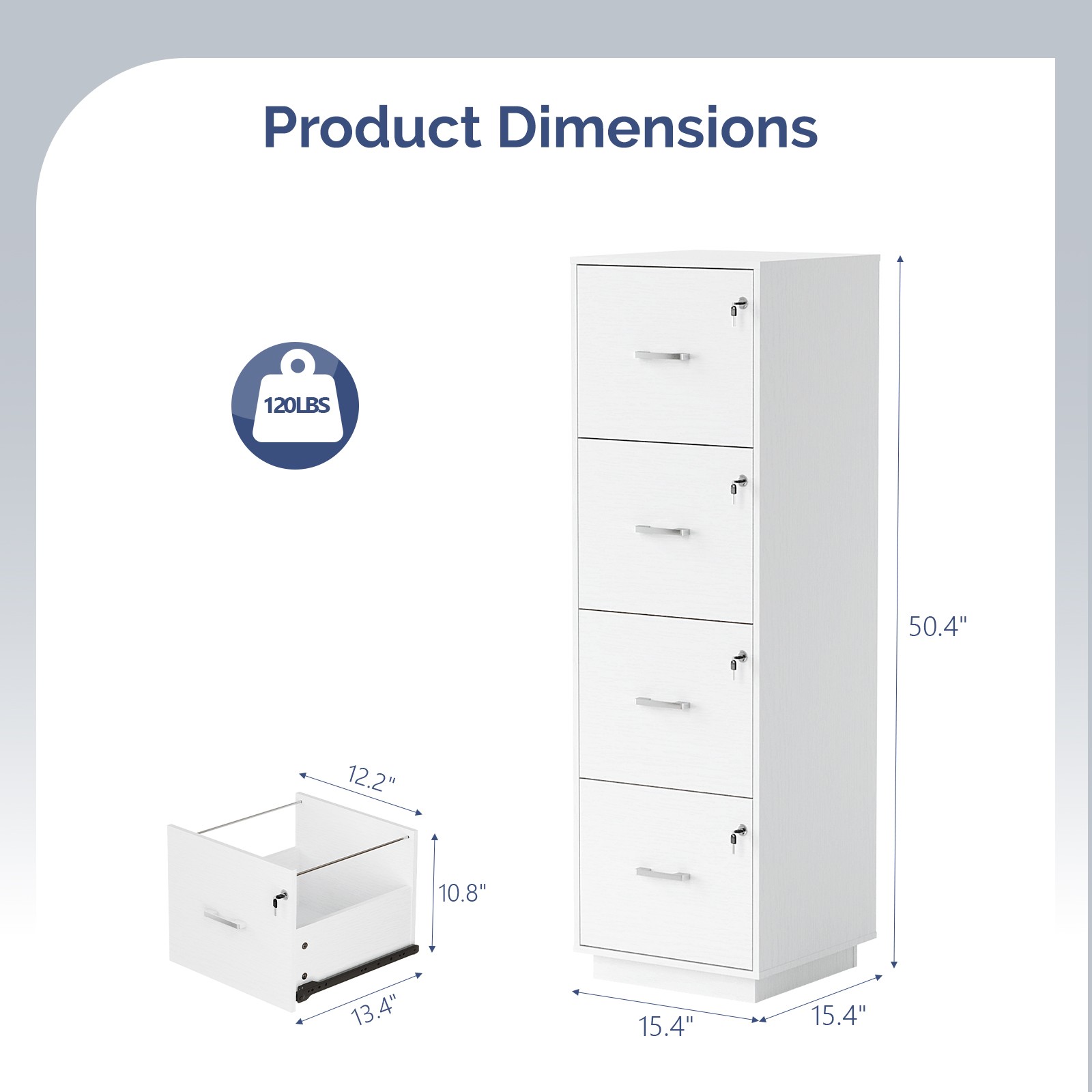 4-Drawer Tall File Cabinet with Independent Locks, Letter-Size Hanging Anti-Tip