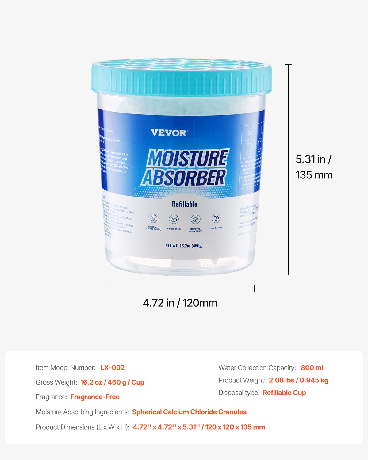 VEVOR Moisture Absorber Bucket 2 Pack 16.2 oz with Visible Effect Fragrance Free