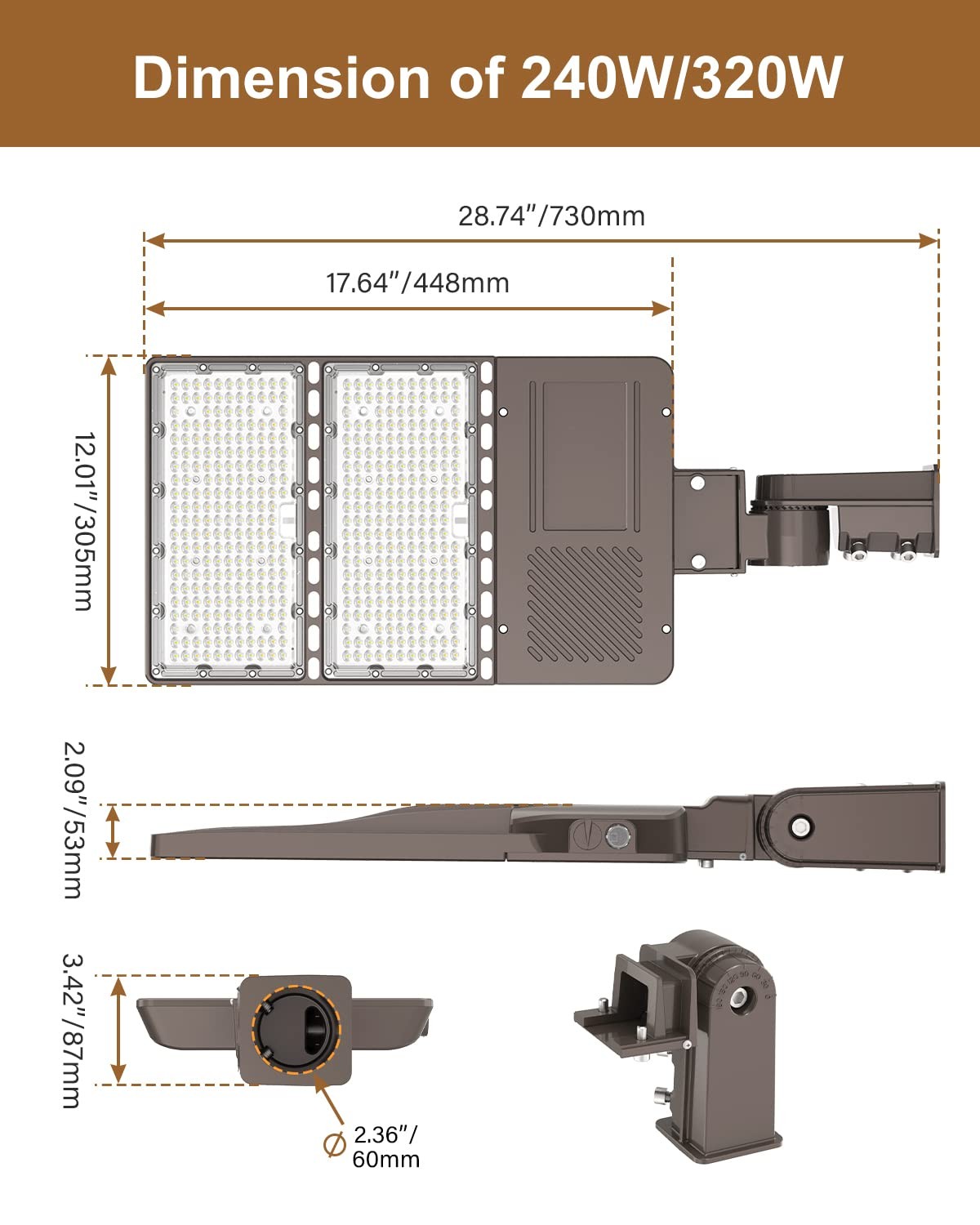 320W LED Parking Lot Light Dusk to Dawn Commercial Shoebox Stadium Light-48000LM