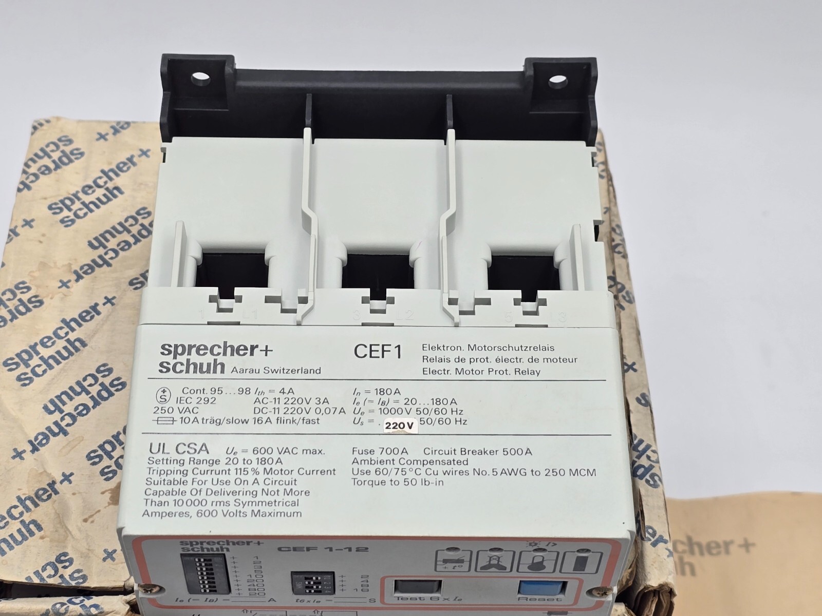 Sprecher + Schuh CEF 1-12 20-180A Electronic Motor Protection Relay 220V