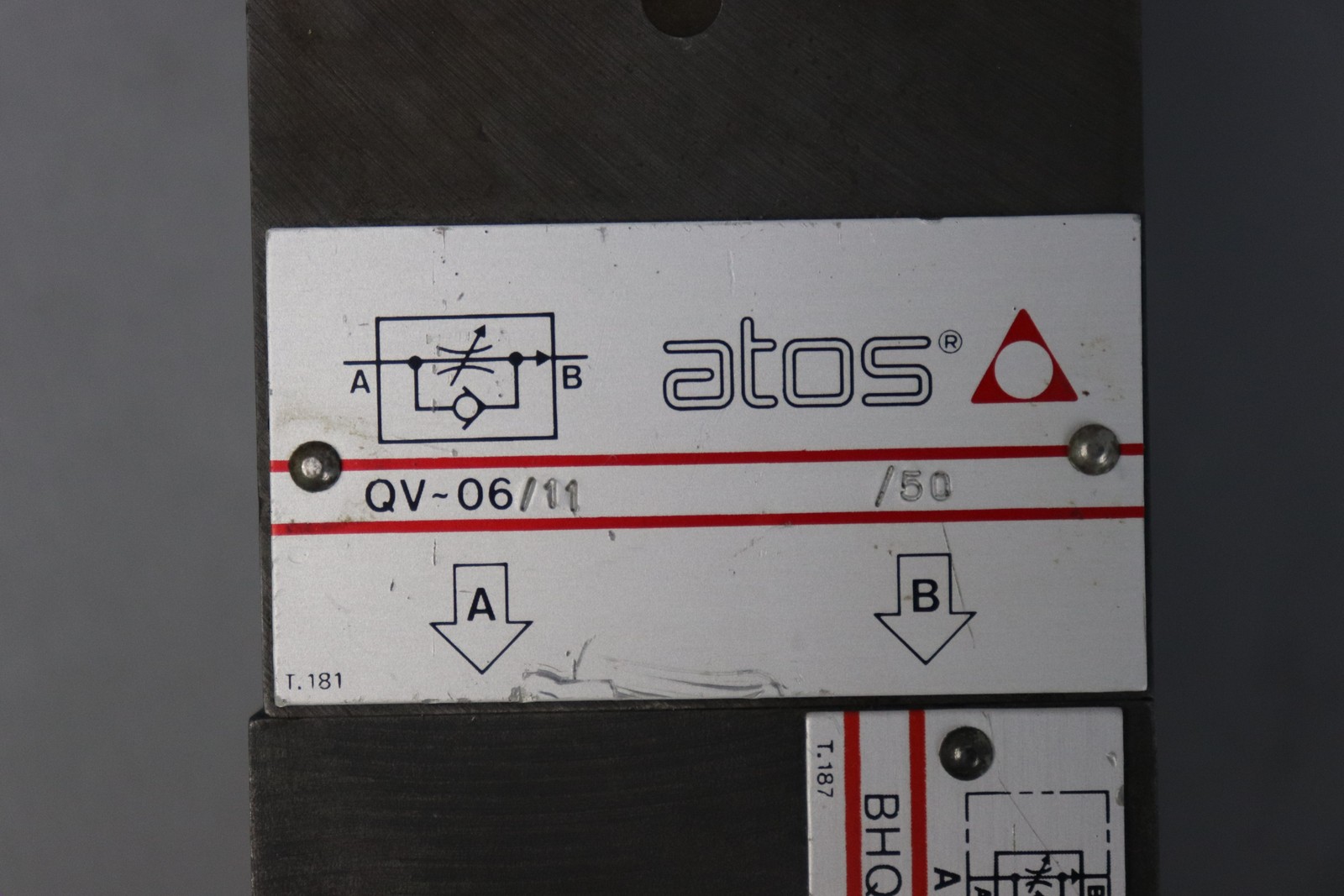 Atos QV-06/11/50 Flow Control Valve + Modular Plate BHQ-013 11L/min Used