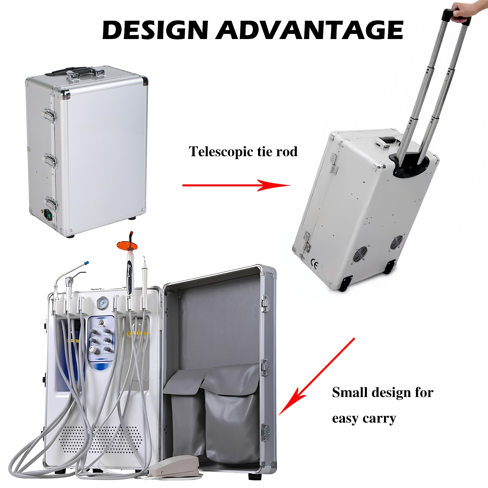 Portable Mobile Dental Delivery Unit System Cart with Air Compressor Suction 4H