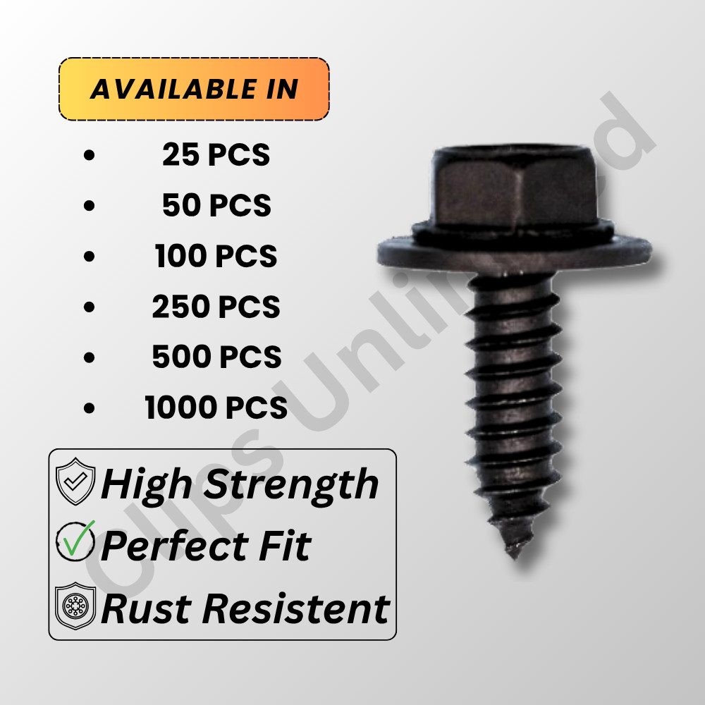 A 12351 Hex Washer Head SEMS Screw M6.3 x 20mm Black Poly GM 11505022 25-1000PCS