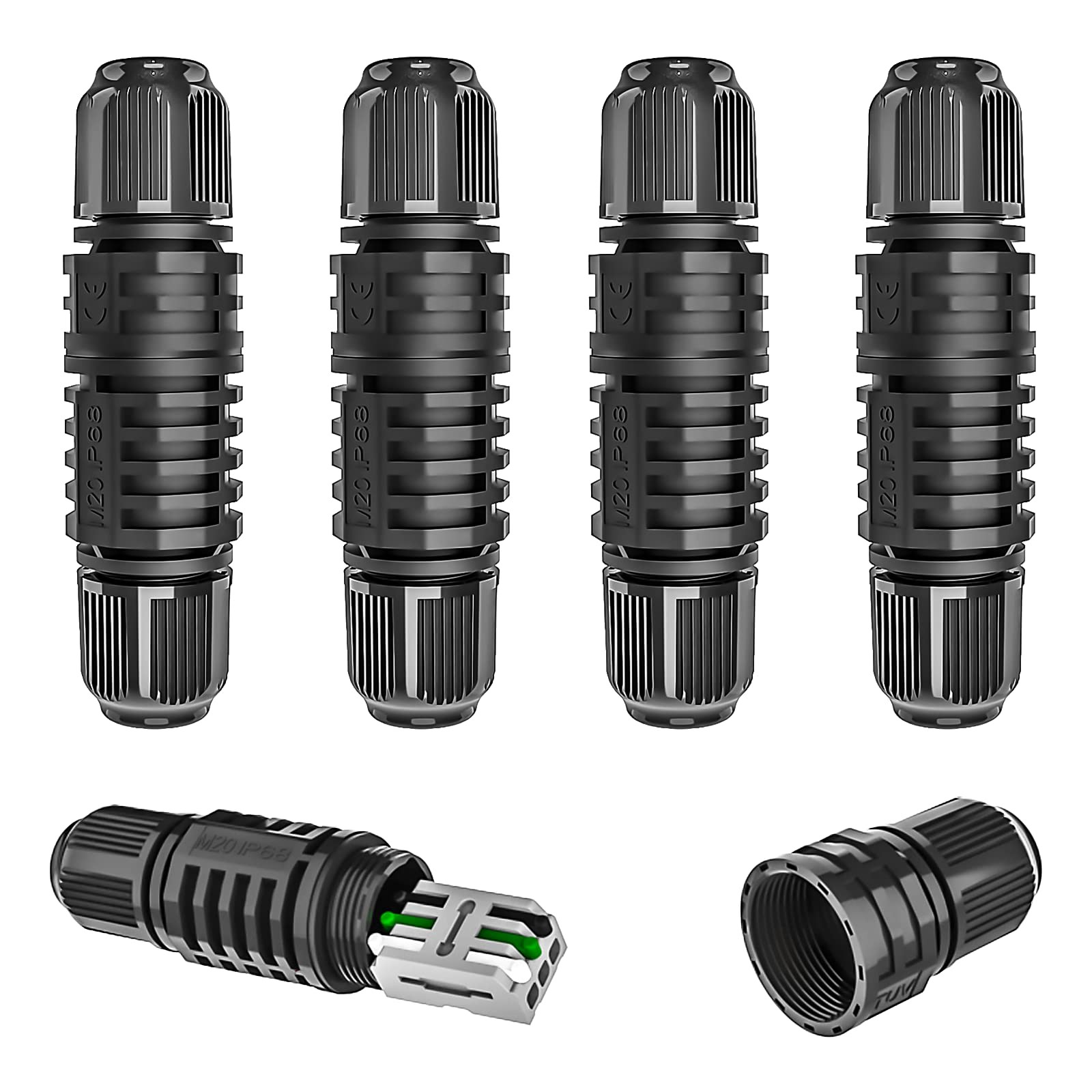 Waterproof 2 Way Cable Junction Box Connector 3 Pin 2210 AWG 32A 5 Pack