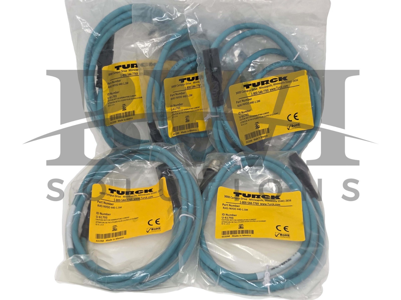 SEALED Turck RJ45 FKFDD 440-1.5M Female M12 Ethernet Receptacle U-61793 Lot of 5