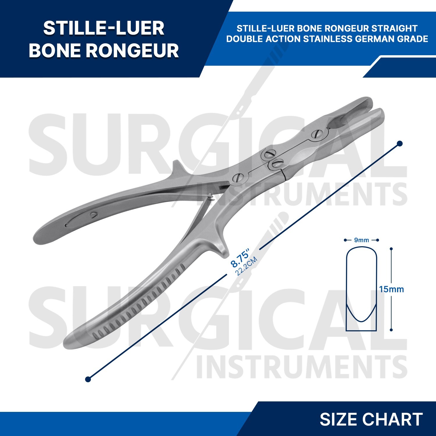 Stille-Luer Bone Rongeur 8.75″ Straight Double Action Orthopedic German Grade