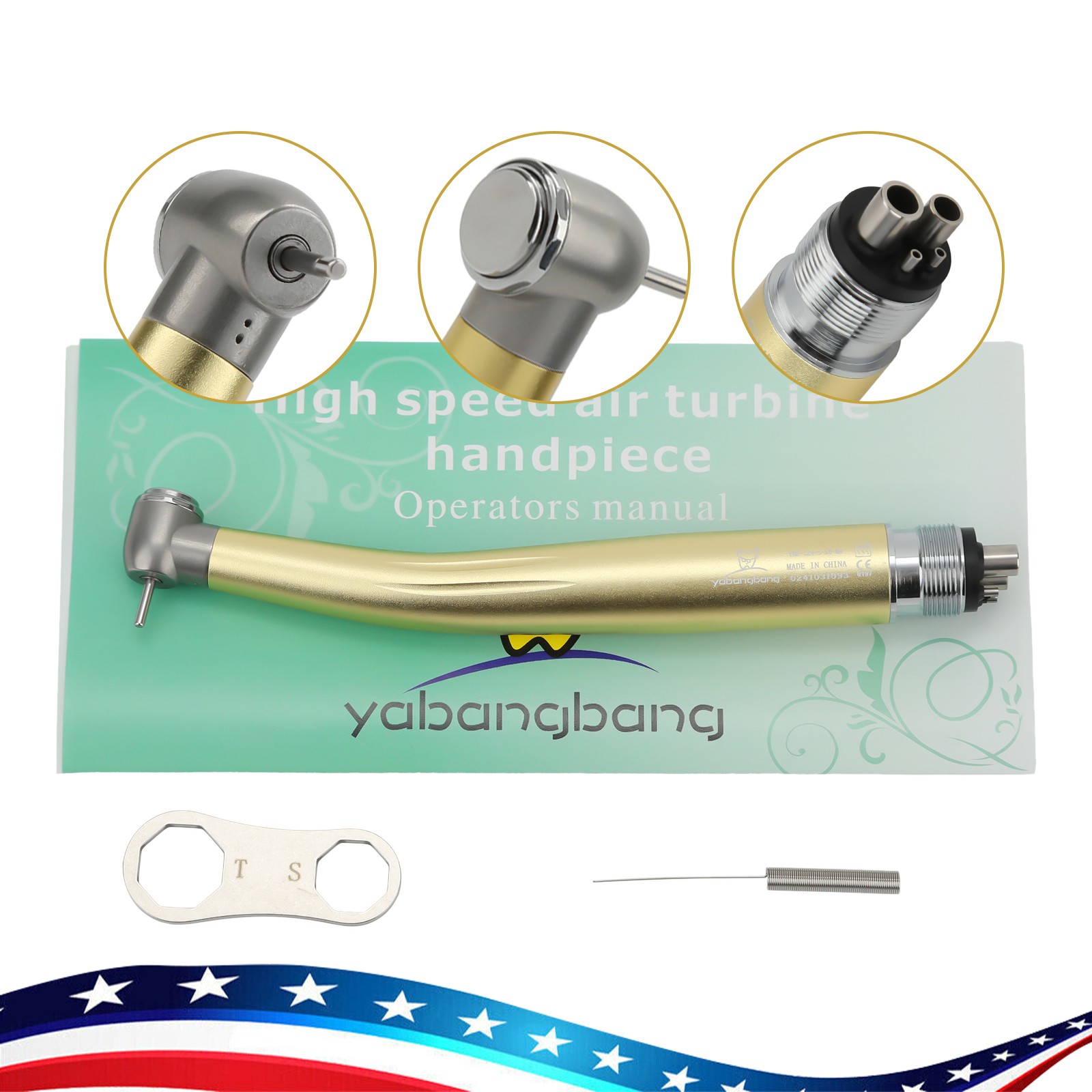NSK Style Dental High Speed Handpiece Turbine 4 Holes 7 Colors Rotor Golden