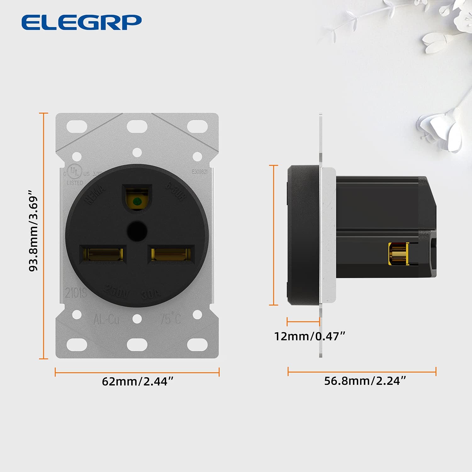 30 Amps 250V Flush Mounting Power Receptacle, NEMA 6-30R, Straight Blade Powe…