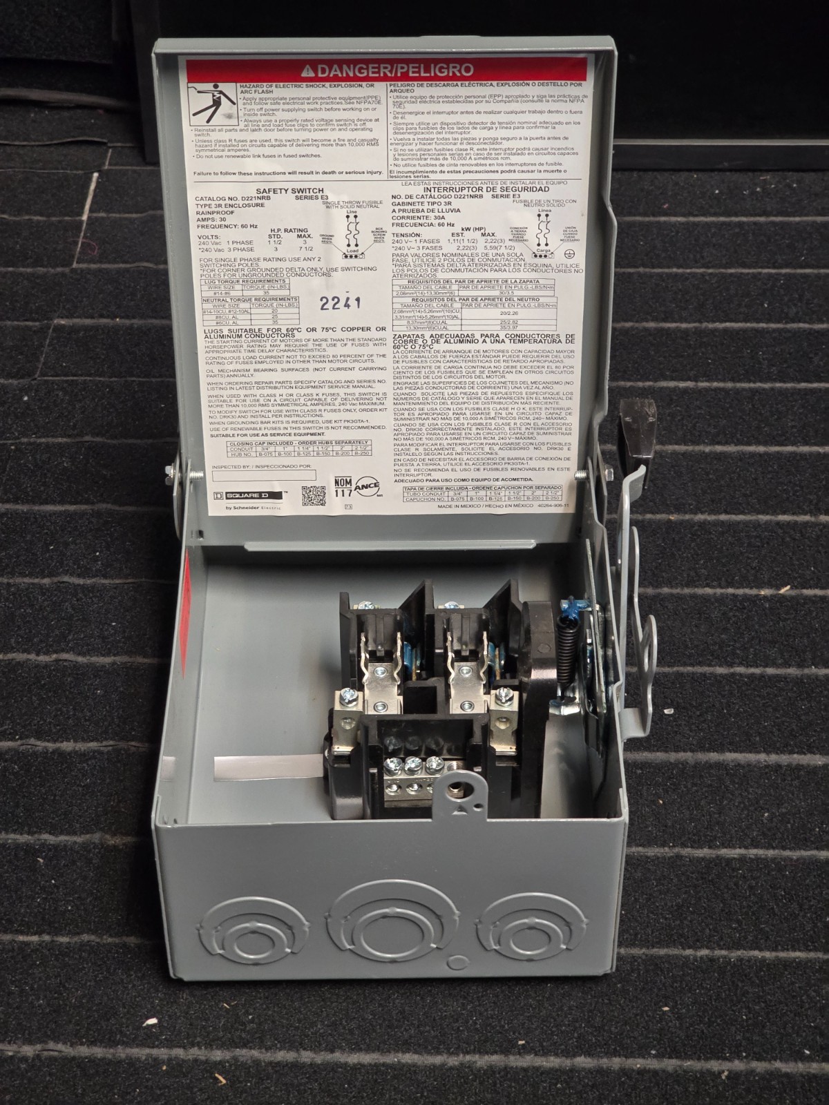 Square D D221NRB General Duty Safety Switch 30A 240V