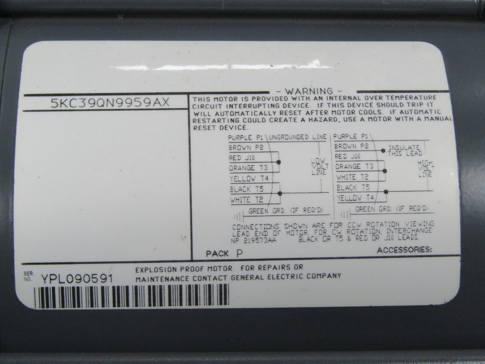 💥GE 1/6 HP EXPLOSION PROOF MOTOR 1725/1425 RPM 48Y FR 115/230V 5KC39QN9959AX