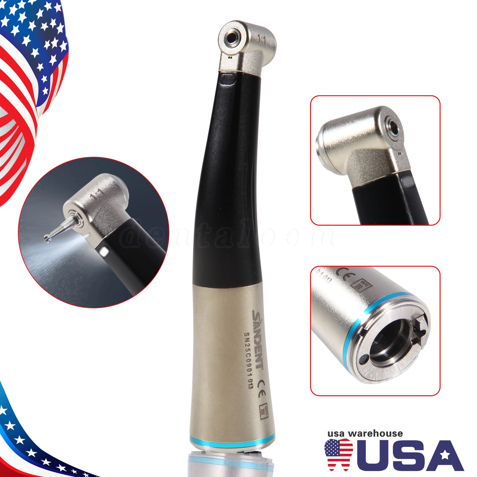 Dental Low Speed Handpiece Fiber Optic 1:1 Contra Angle Handpiece With LED Light