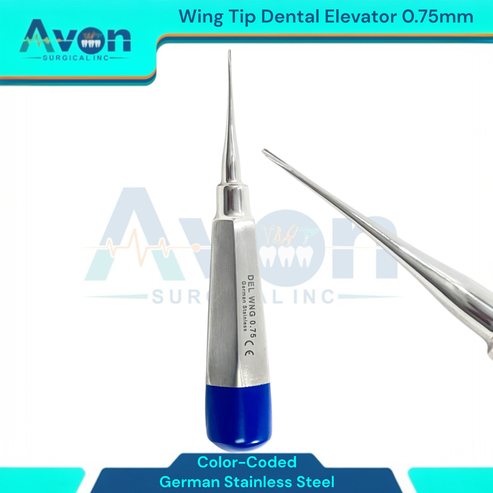 2Pk Dental Veterinary Elevator 0.75mm & 1mm Wing Tip, Straight, Color-Coded