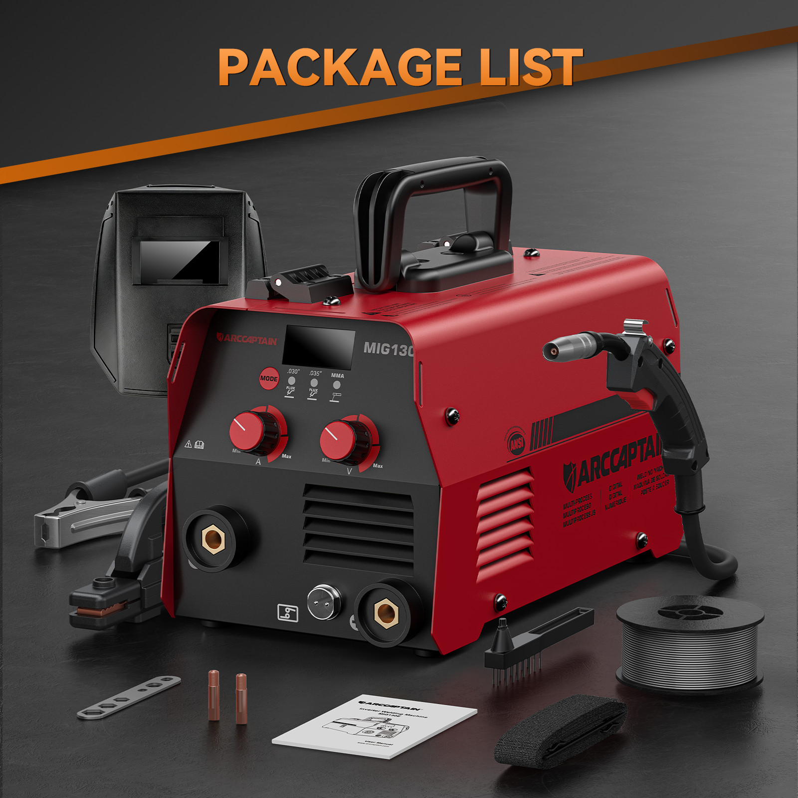 ARCCAPTAIN MIG130 130A 3-in-1 MIG/TIG/MMA Welder w/Digital Screen, O.C O.H Prote