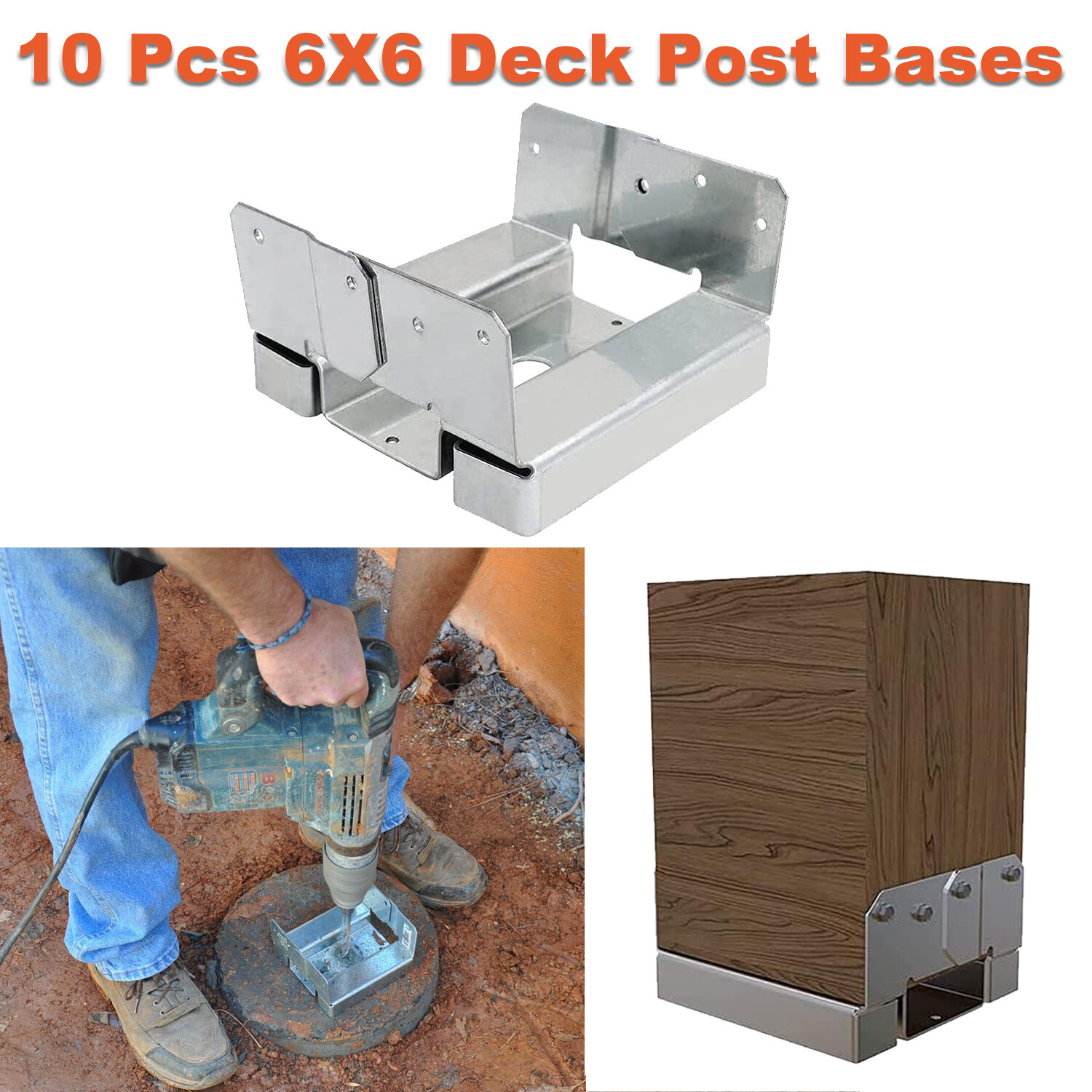 10Pcs 6×6 Concrete Deck Post Anchor Base Adjustable Metal Post Bracket Post Base