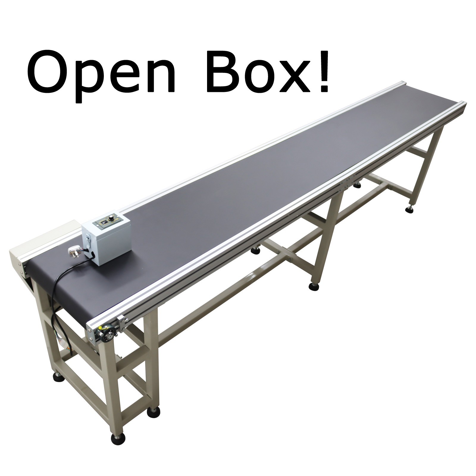 Open Box!Transport System 118in*11.8in L*W Black PVC Conveyor Belt 110V Shipping