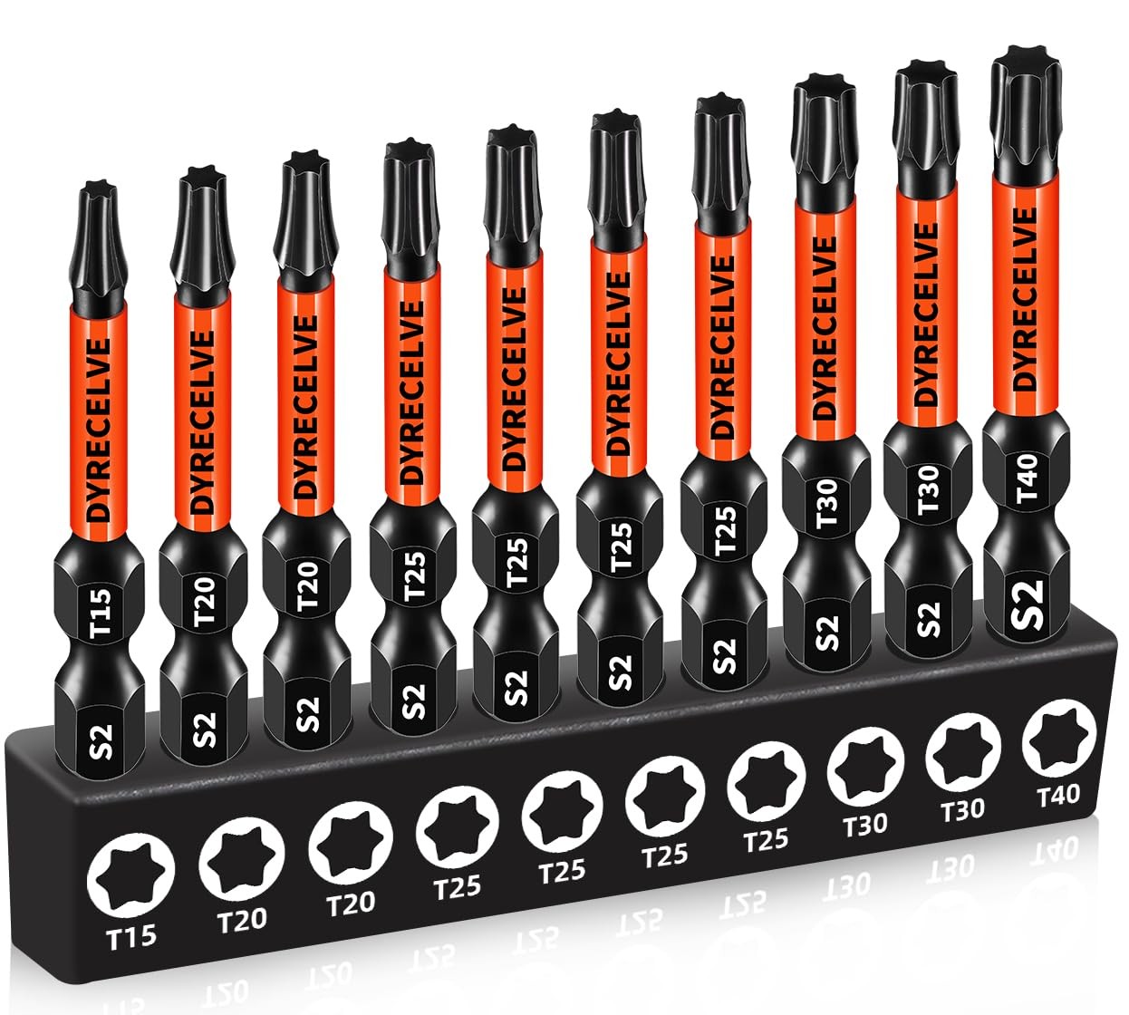 DYRECELVE Impact Torx Bit Set T15 T20 T25 T30 10 Pcs T15-T40 Bits, Black
