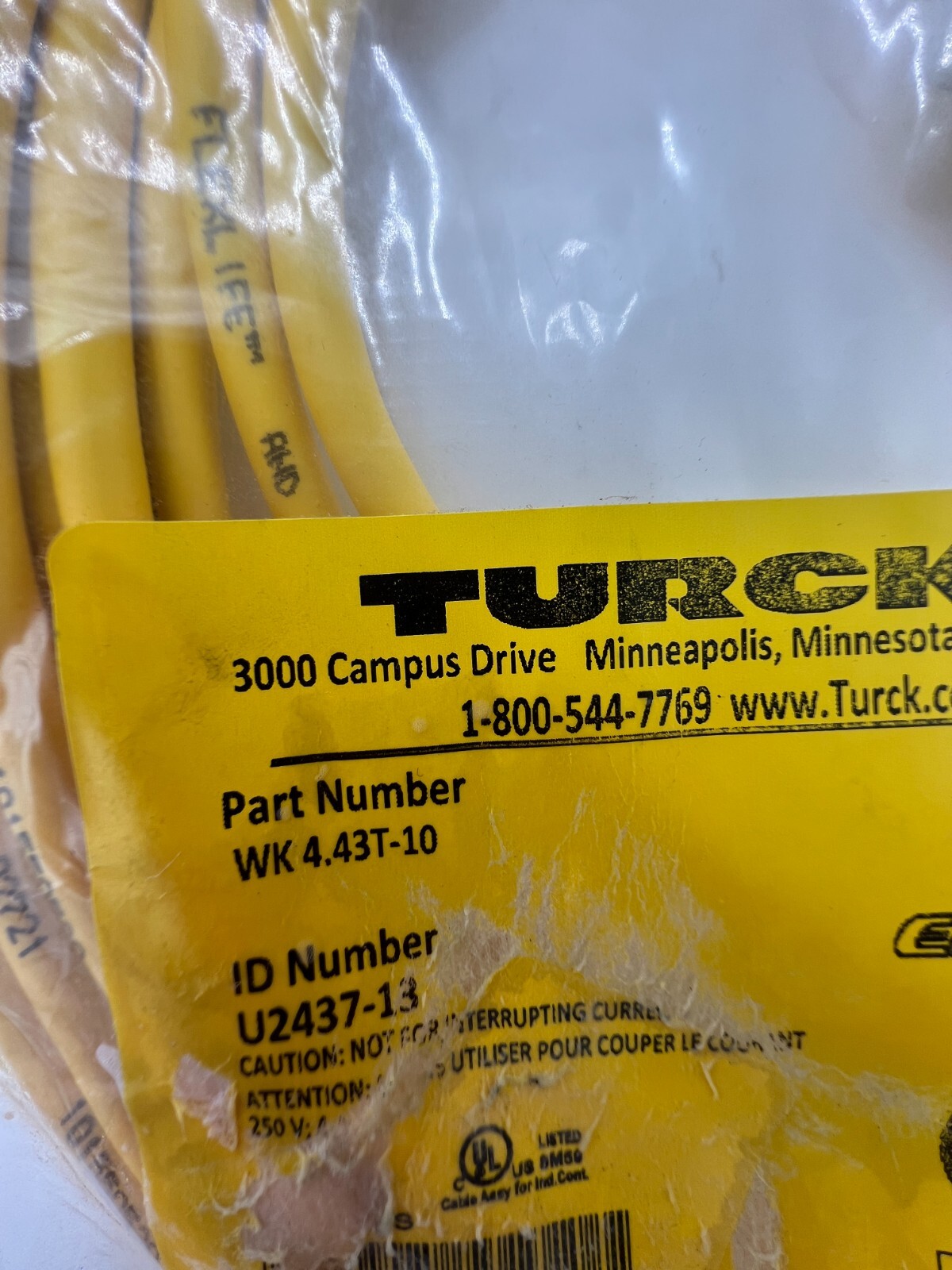 Turck 4-Wire M12, 90 degrees Female Single-end Cordset 10m U2437-13 WK4.43T-10